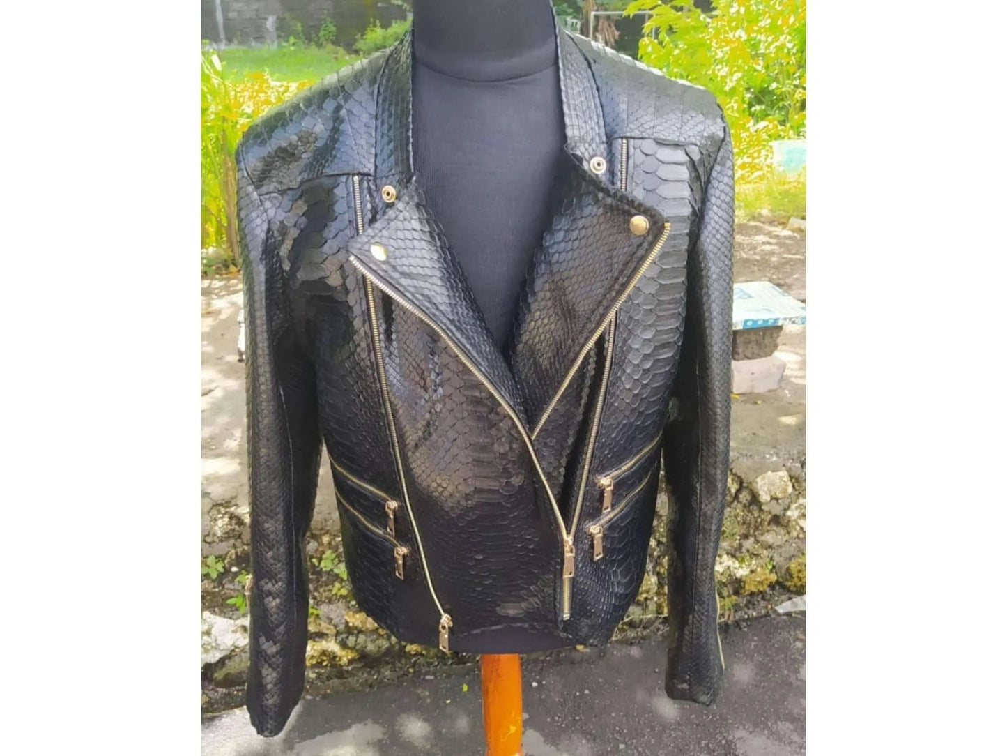 Black Snakeskin Leather Jacket Mens Outfit - Python Jacket by LFM Fashion