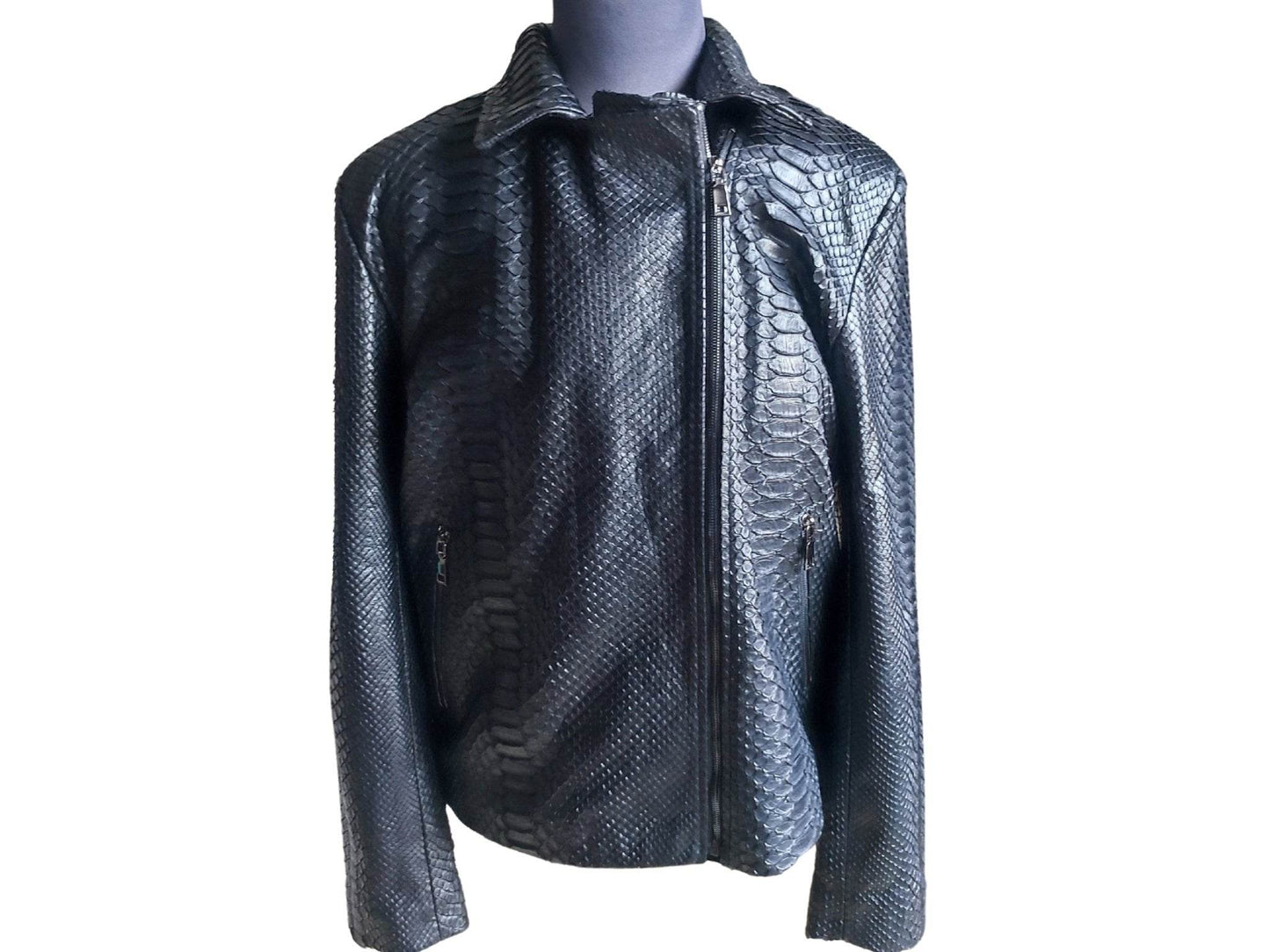 Black Snakeskin Motorcycle Leather Jacket - LFM Fashion