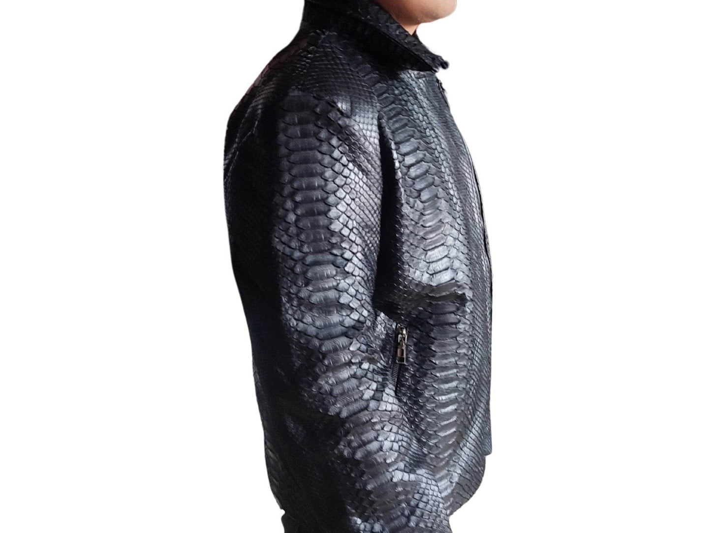 Black Snakeskin Motorcycle Leather Jacket - LFM Fashion