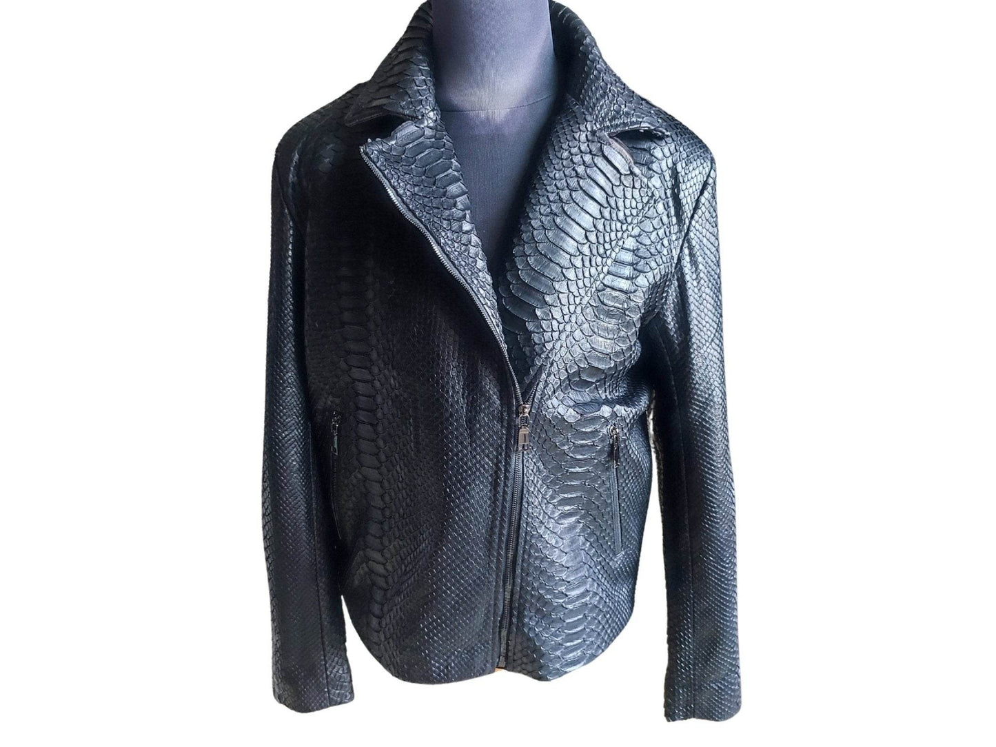 Black Snakeskin Motorcycle Leather Jacket - LFM Fashion