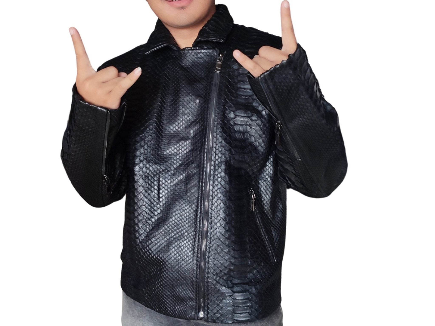 Black Snakeskin Motorcycle Leather Jacket - LFM Fashion