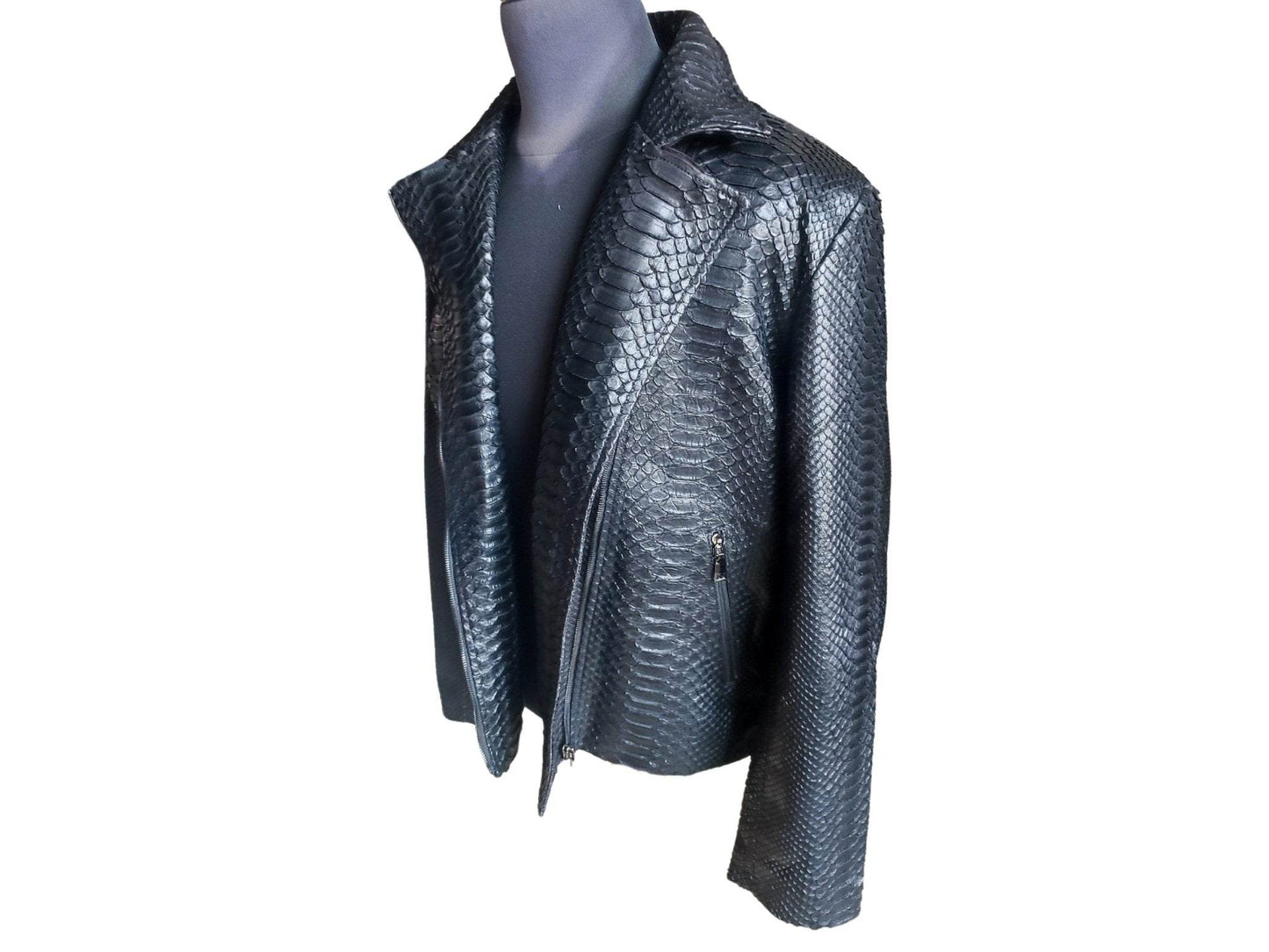 Black Snakeskin Motorcycle Leather Jacket - LFM Fashion