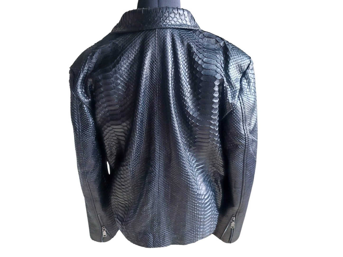 Black Snakeskin Motorcycle Leather Jacket - LFM Fashion