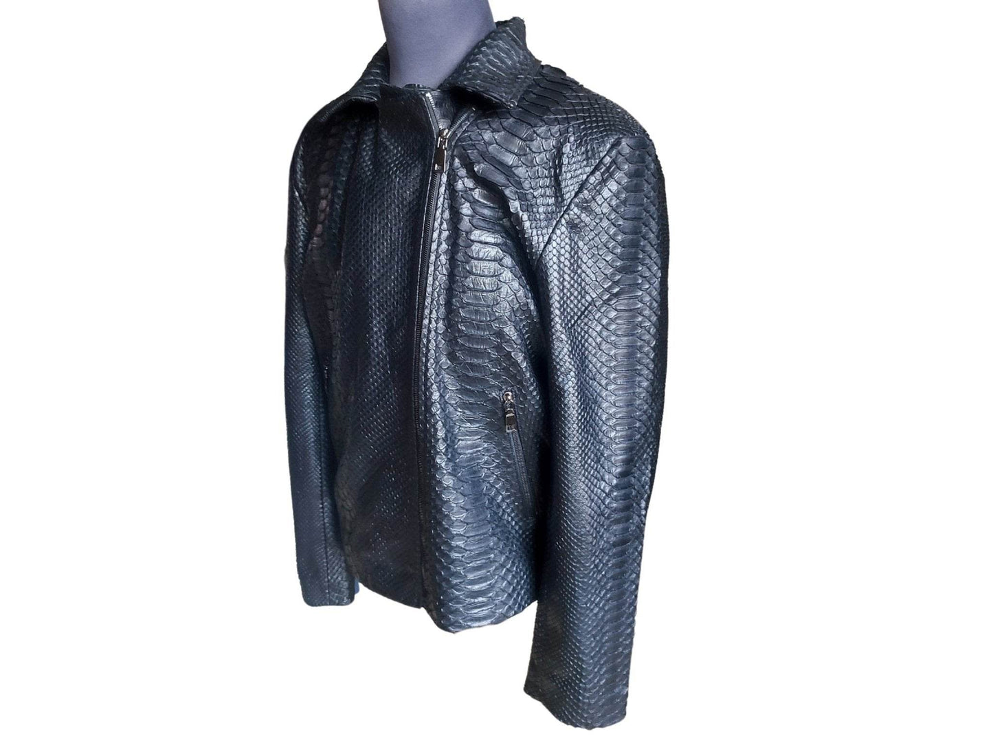 Black Snakeskin Motorcycle Leather Jacket - LFM Fashion
