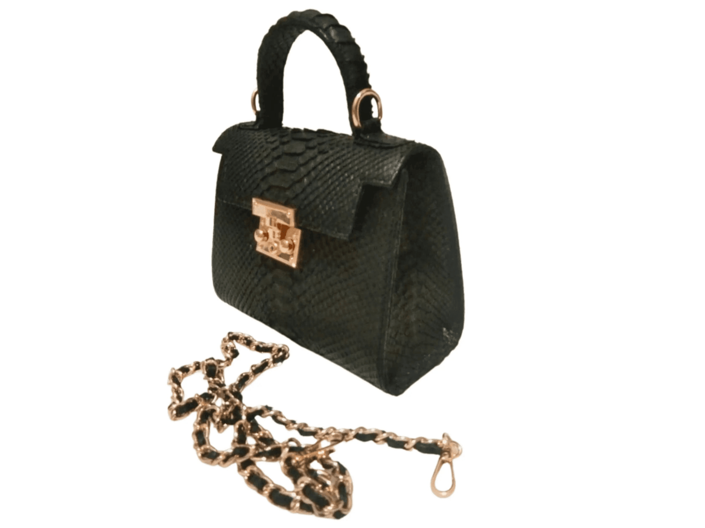 Black Snakeskin Purse Chain Strap - Python Jacket by LFM Fashion
