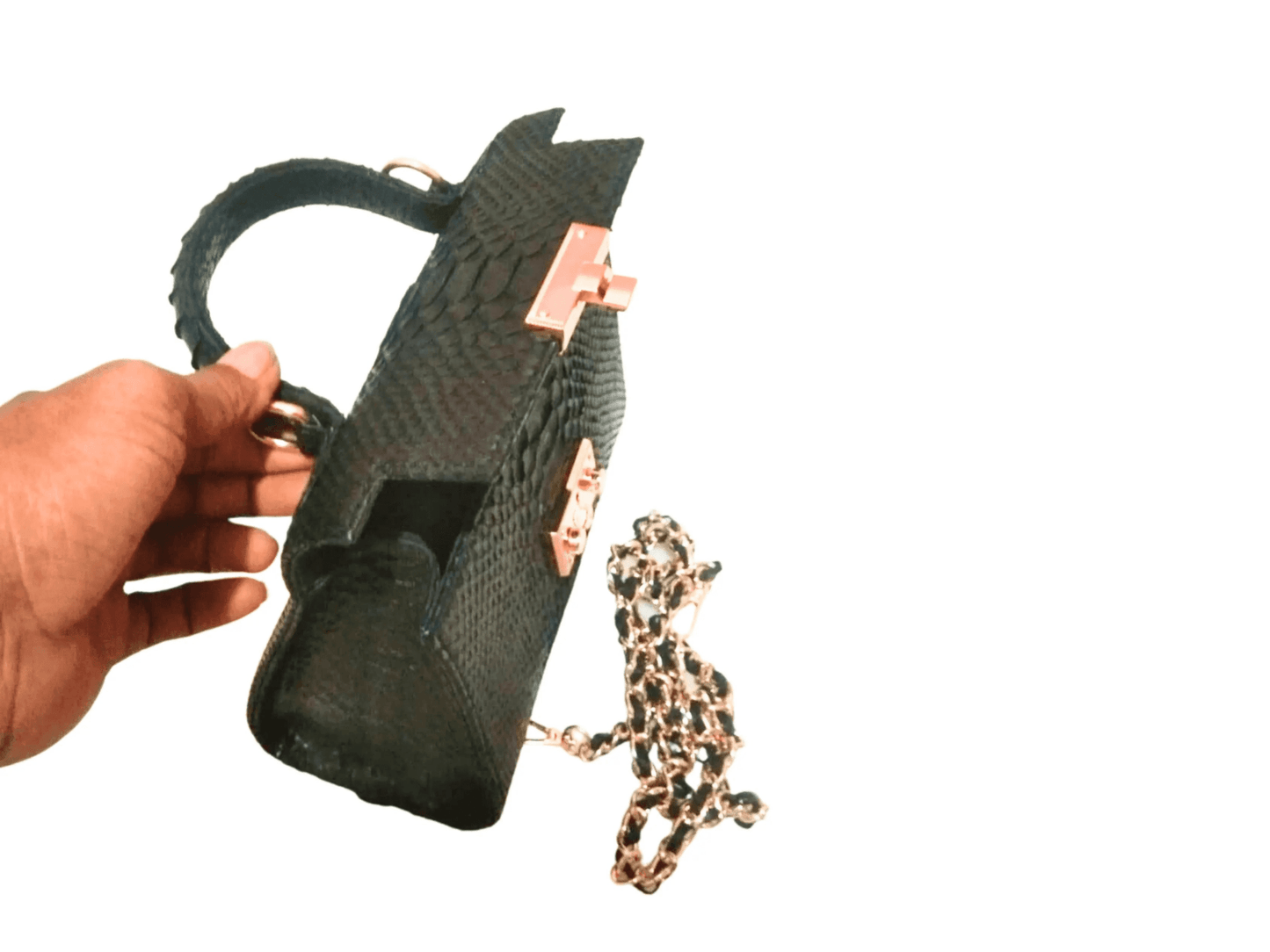 Black Snakeskin Purse Chain Strap - Python Jacket by LFM Fashion