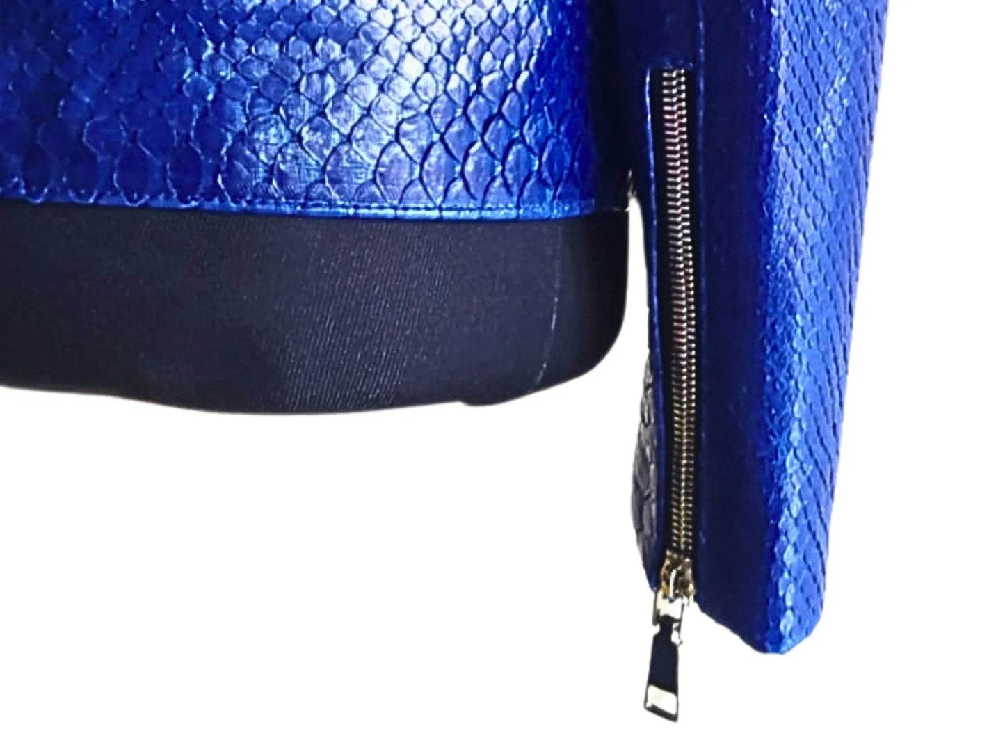 Blue Python Leather Jacket - LFM Fashion