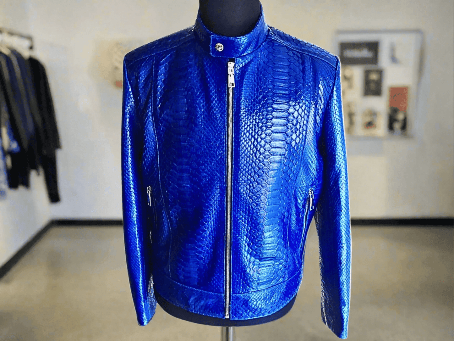 Blue Python Leather Jacket - LFM Fashion