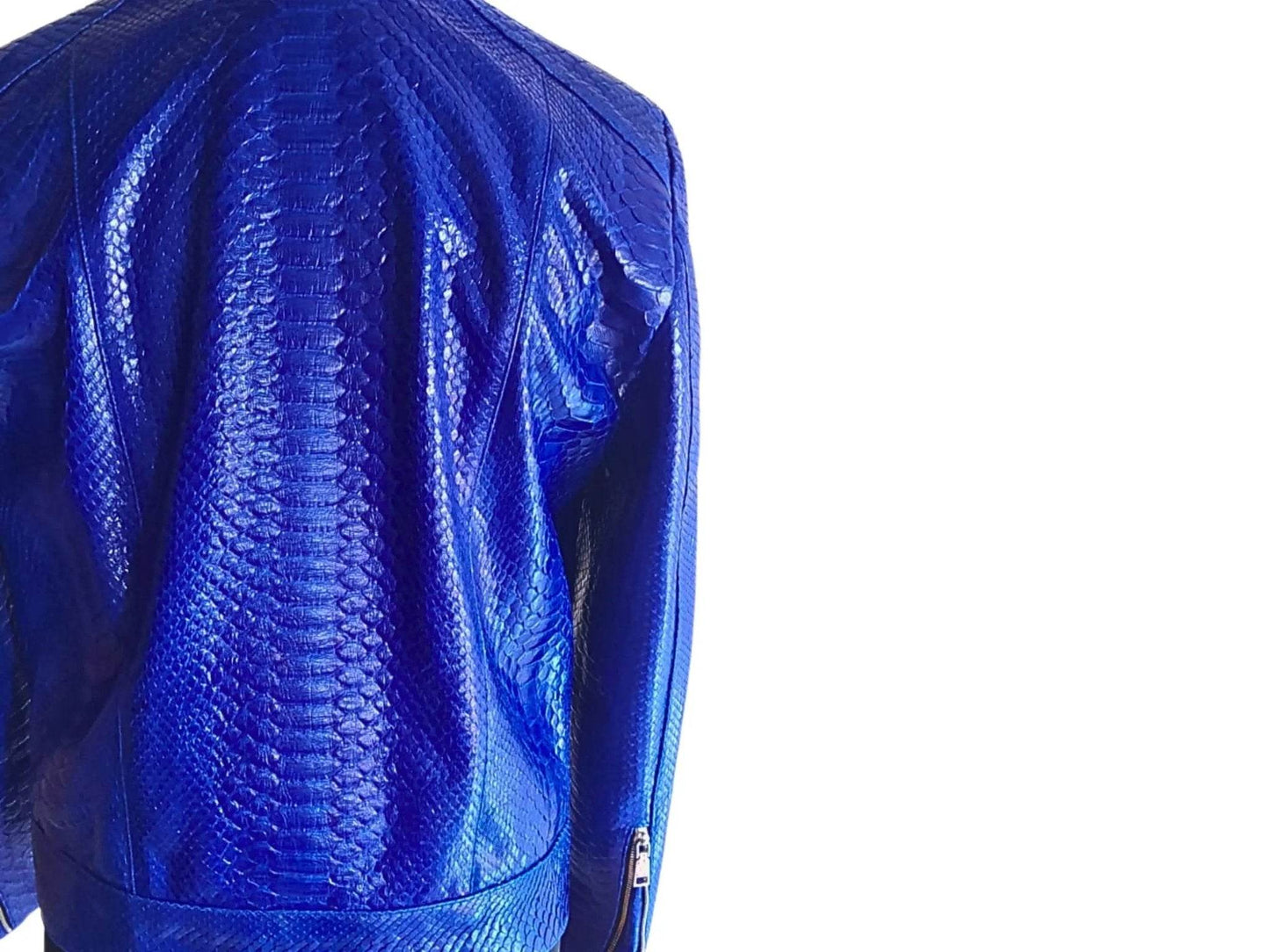 Blue Python Leather Jacket - LFM Fashion