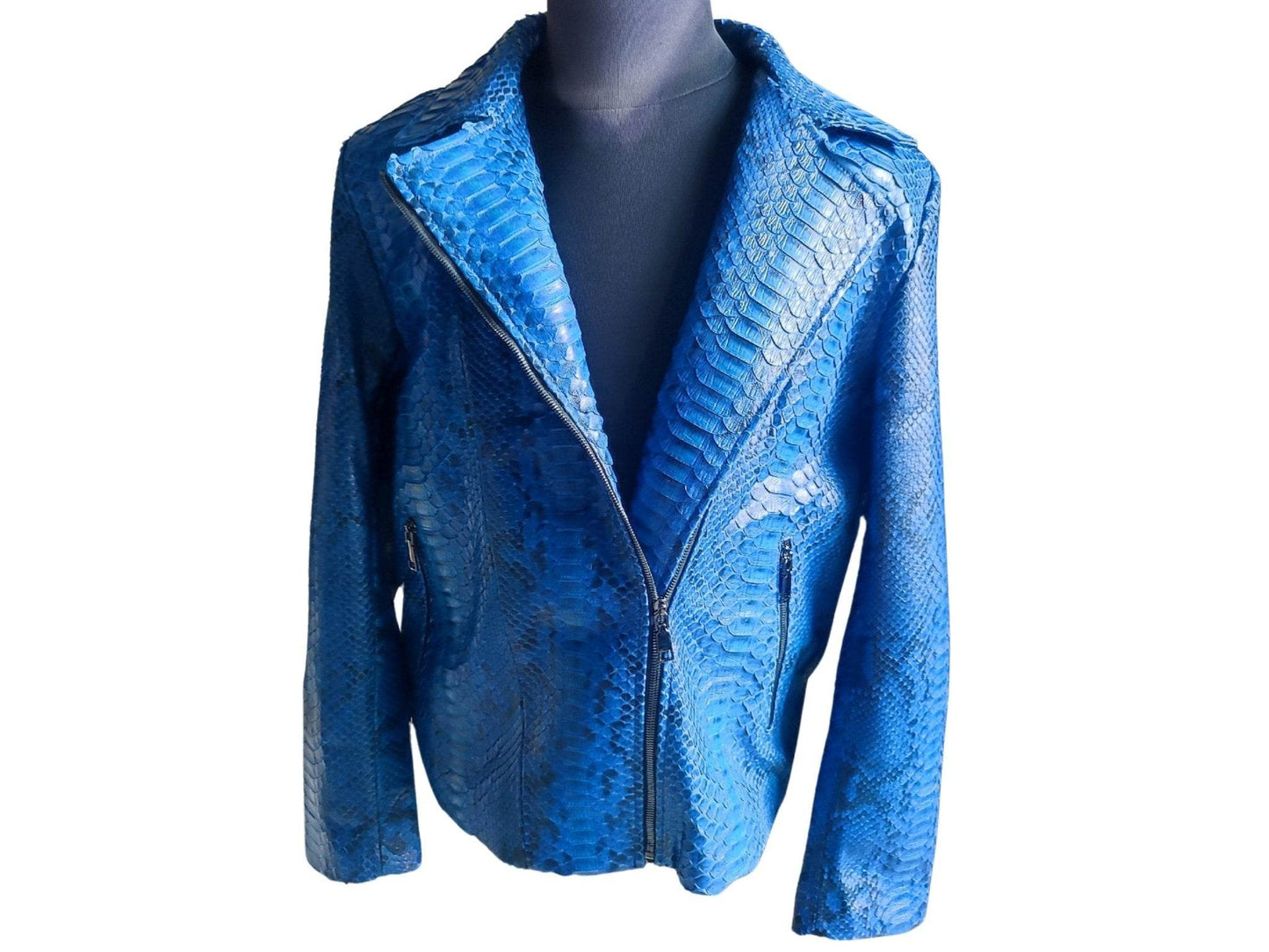 Blue Snakeskin Motorcycle Leather Jacket - LFM Fashion