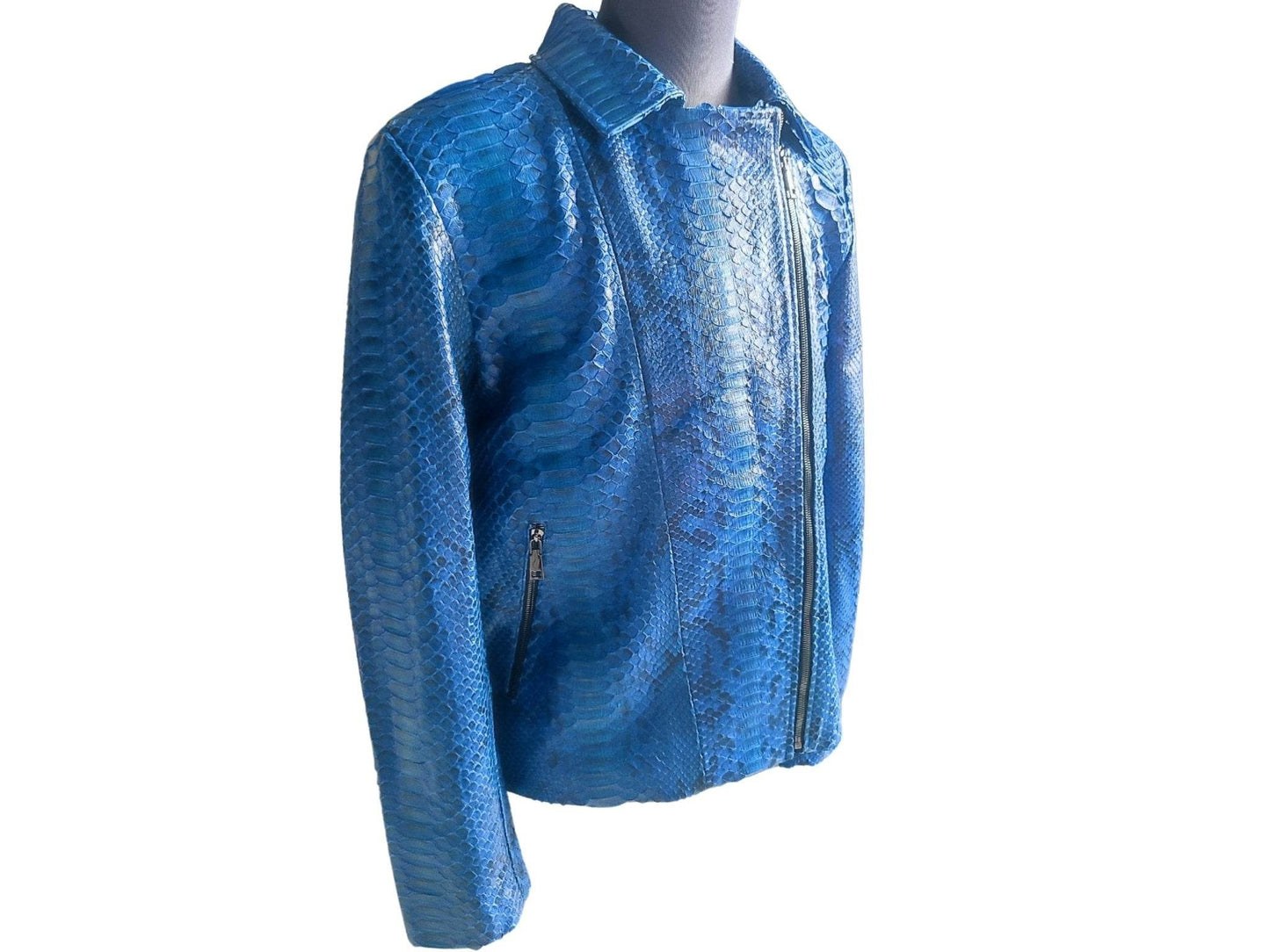 Blue Snakeskin Motorcycle Leather Jacket - LFM Fashion