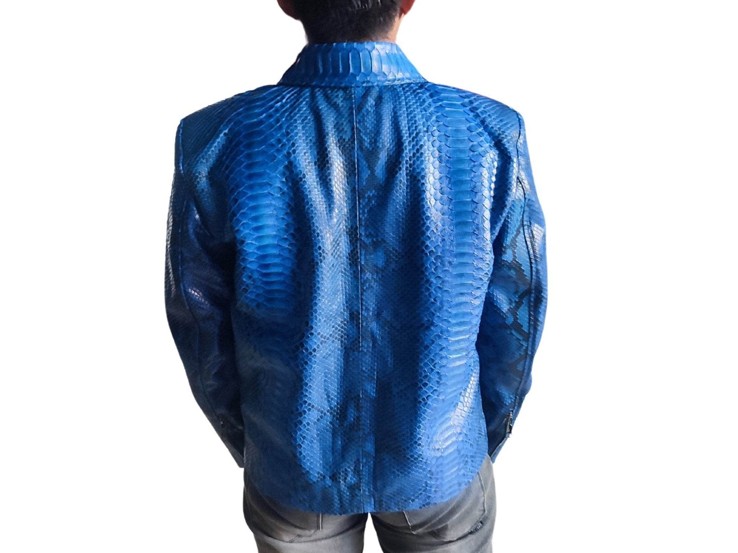 Blue Snakeskin Motorcycle Leather Jacket - LFM Fashion