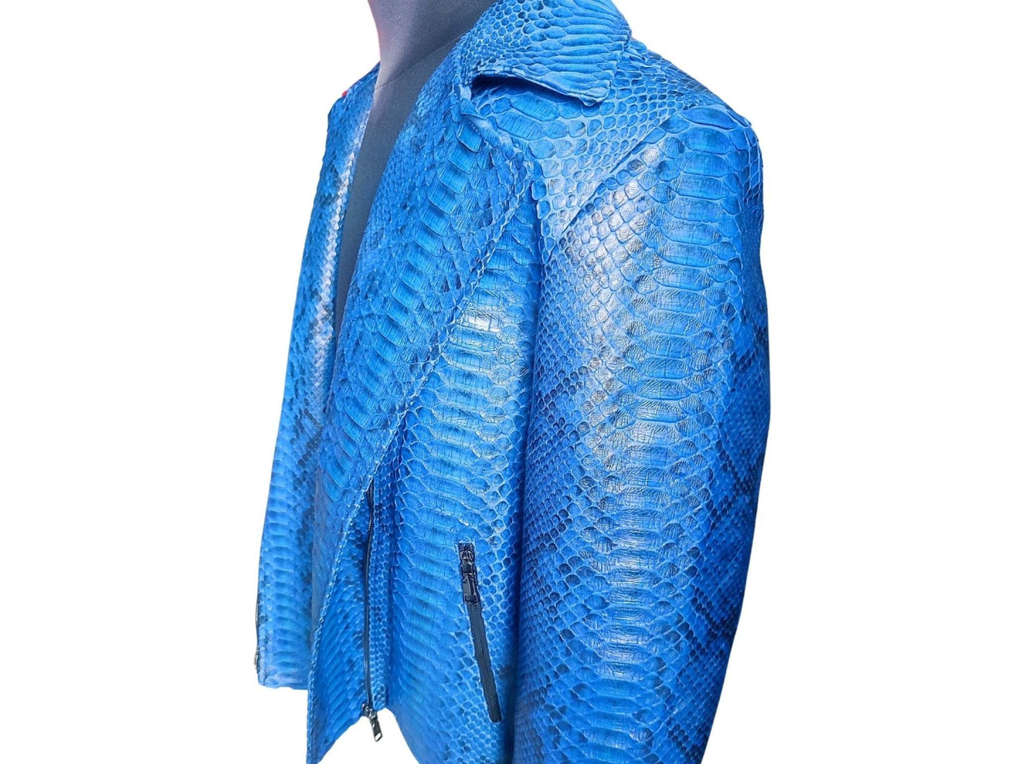 Blue Snakeskin Motorcycle Leather Jacket - LFM Fashion