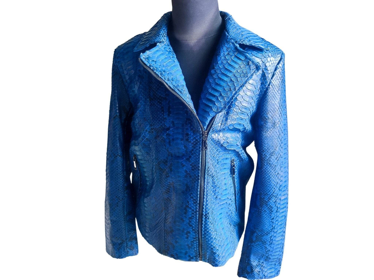 Blue Snakeskin Motorcycle Leather Jacket - LFM Fashion