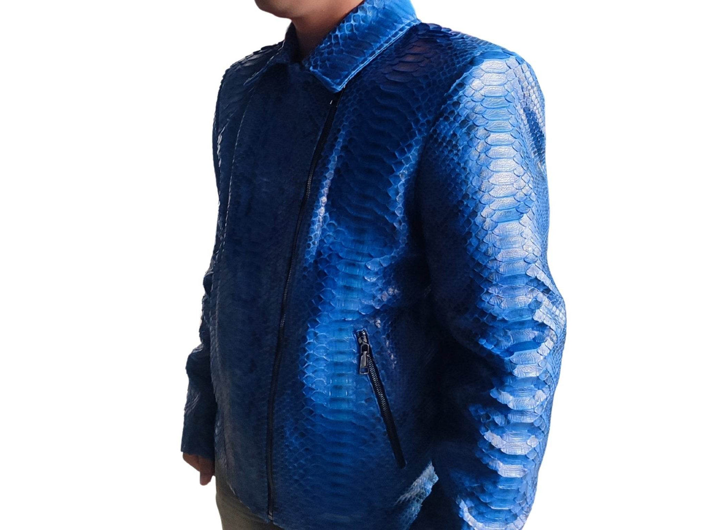 Blue Snakeskin Motorcycle Leather Jacket - LFM Fashion