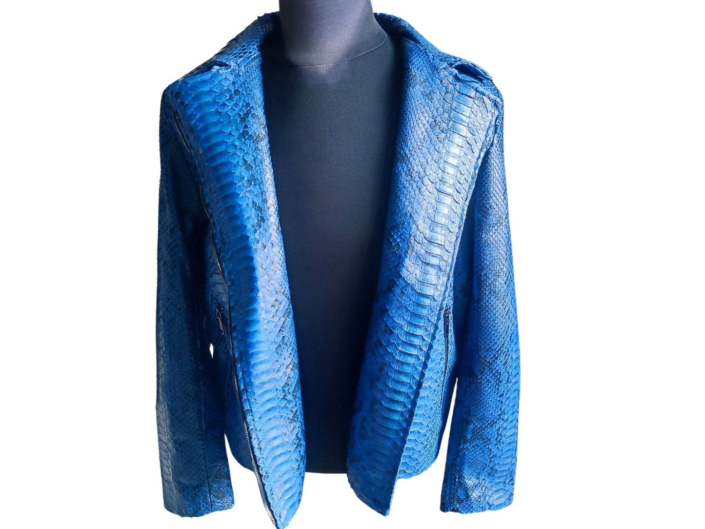 Blue Snakeskin Motorcycle Leather Jacket - LFM Fashion