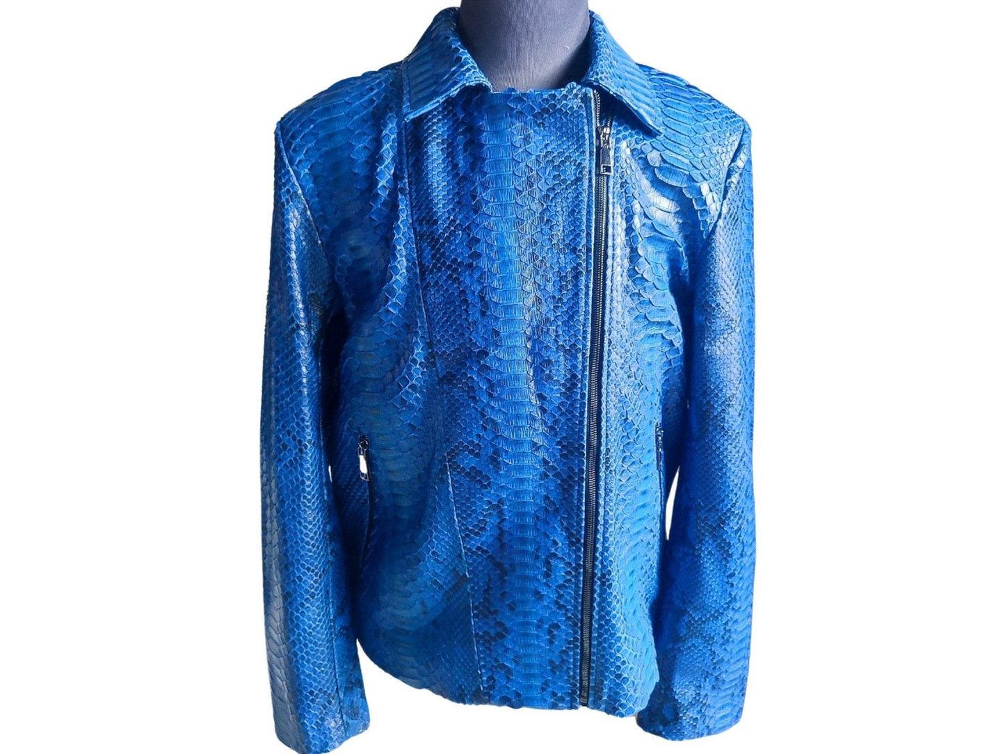 Blue Snakeskin Motorcycle Leather Jacket - LFM Fashion