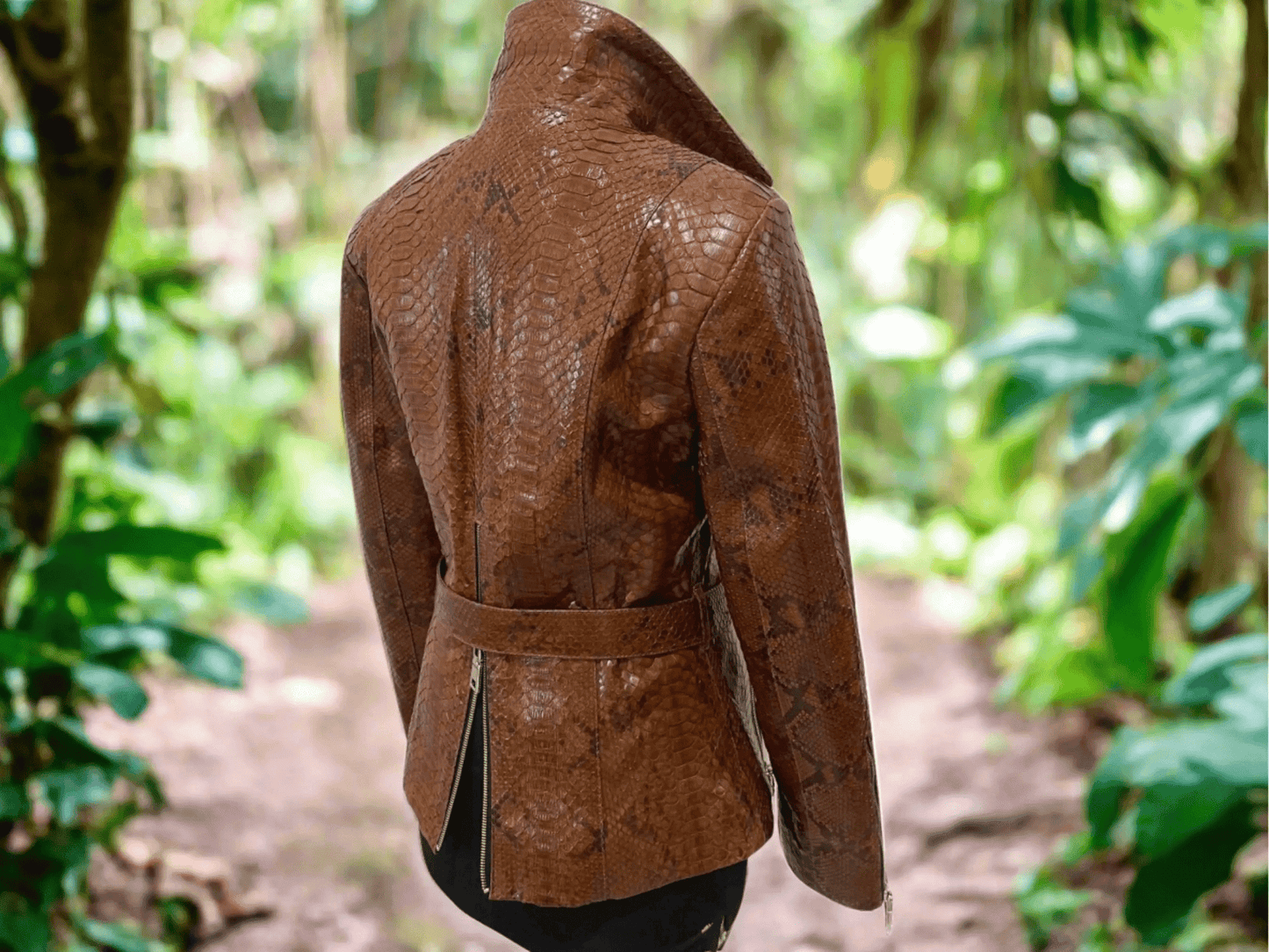 Brown Leather Blazer - Real Python Snakeskin Jacket - LFM Fashion