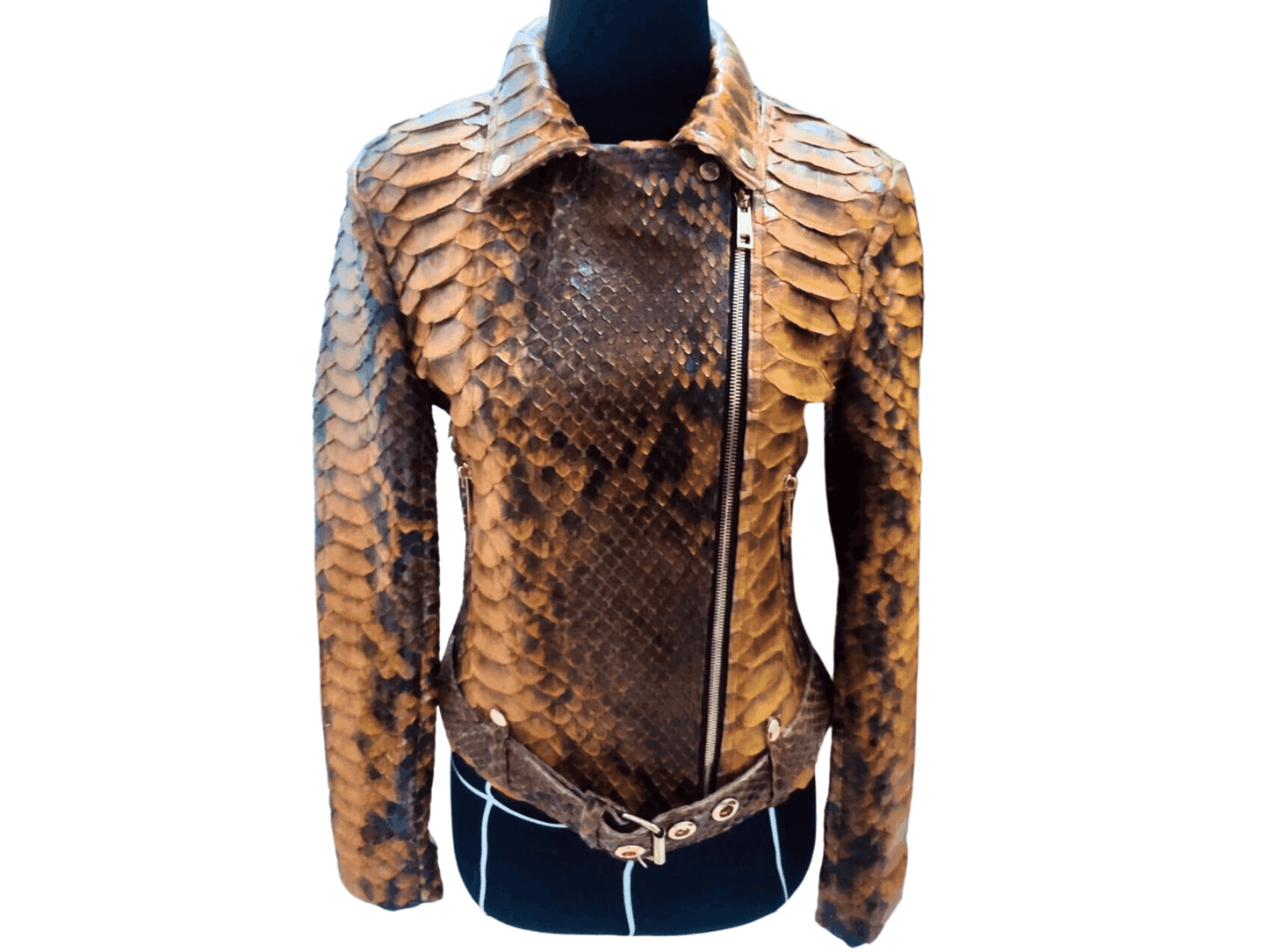 Brown Motorcycle Leather Jacket King Scales - LFM Fashion