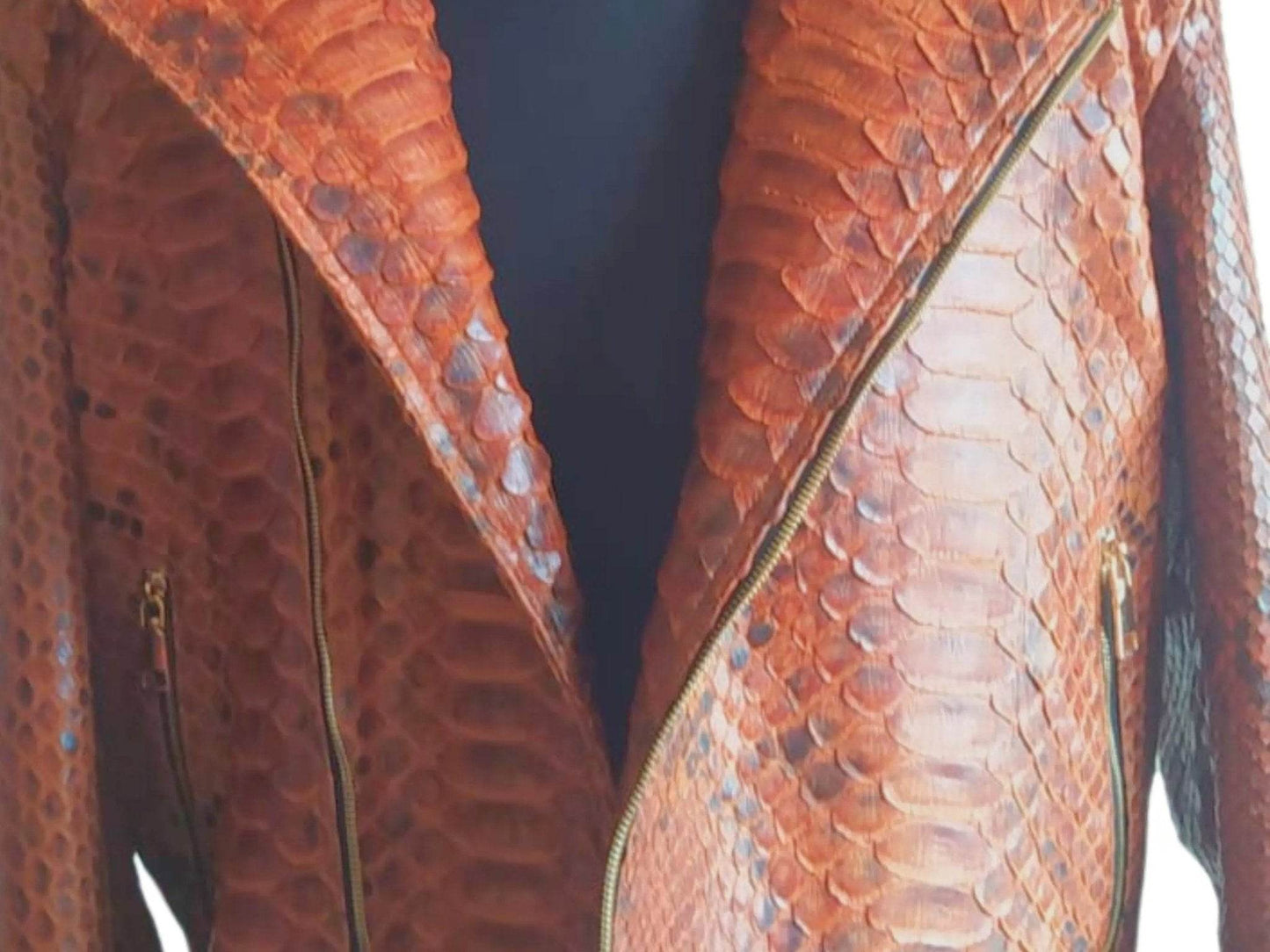 Brown Motorcycle Leather Jacket | King Snakeskin Python Leather Scales - LFM Fashion
