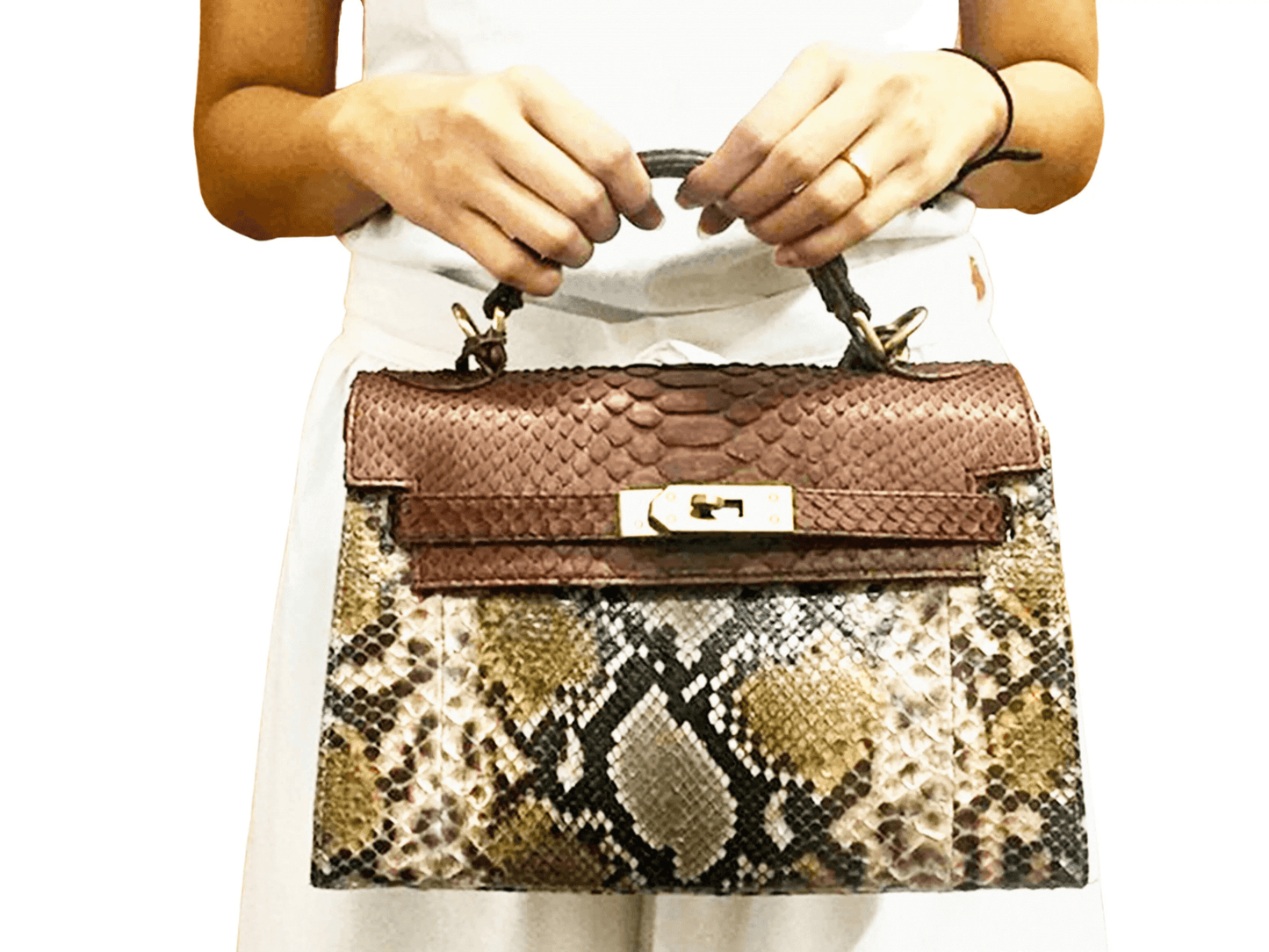 Brown Snakeskin Kelly Bag 25 - Python Jacket by LFM Fashion