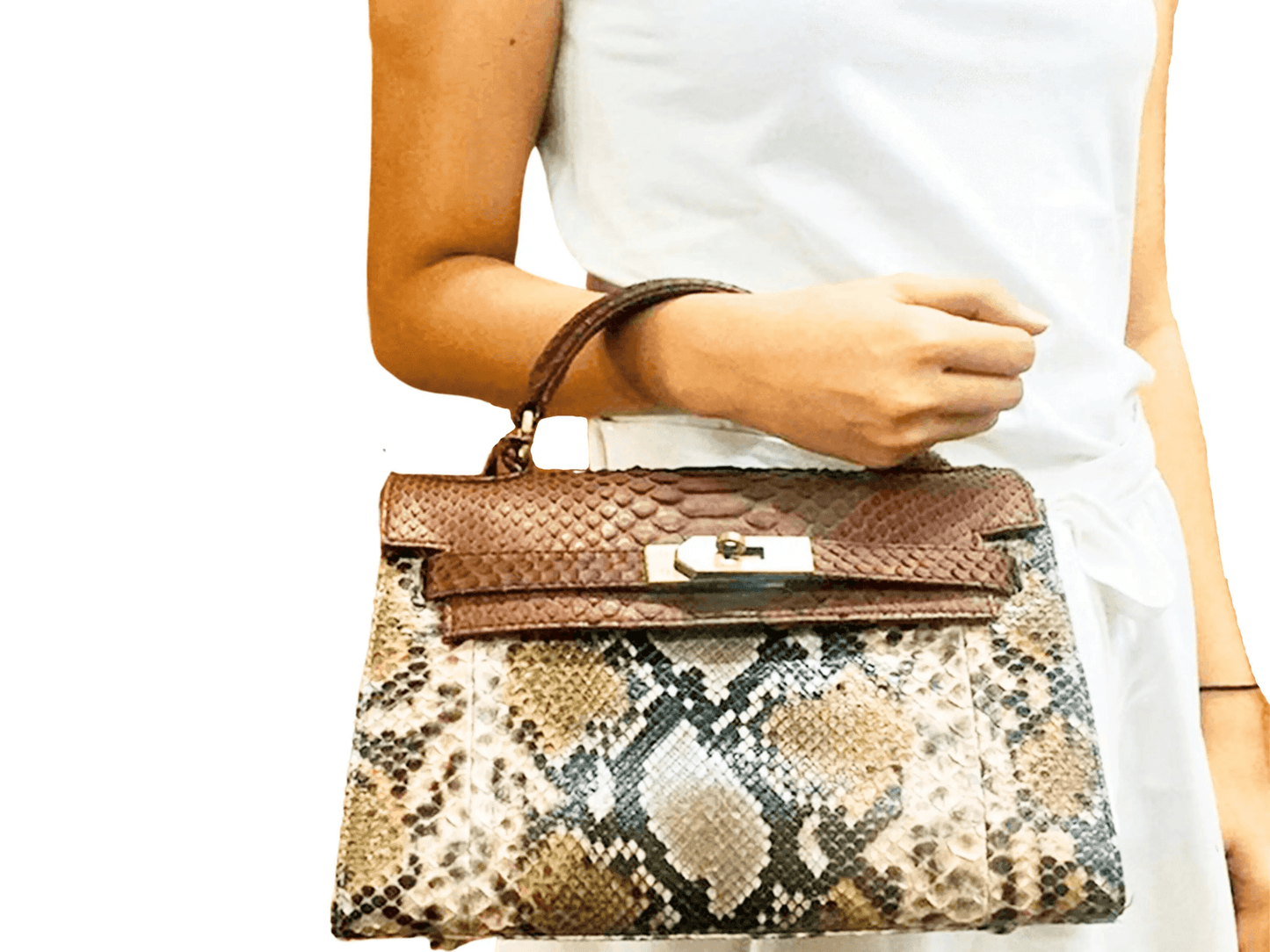 Brown Snakeskin Kelly Bag 25 - Python Jacket by LFM Fashion