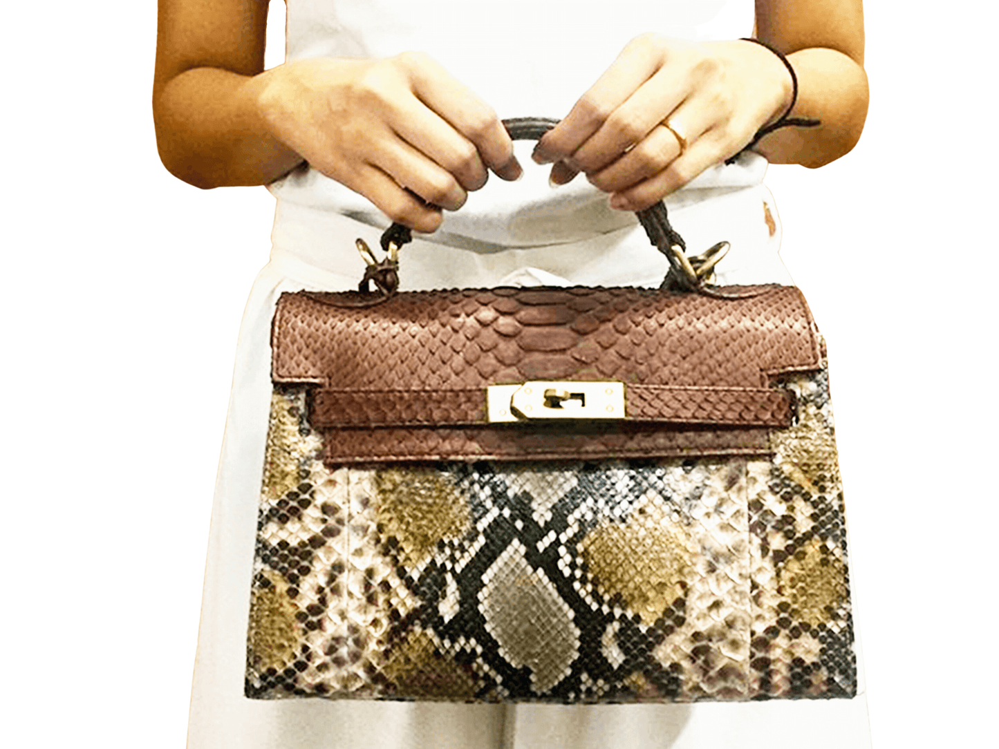 Brown Snakeskin Kelly Bag 25 Python Jacket by LFM Fashion
