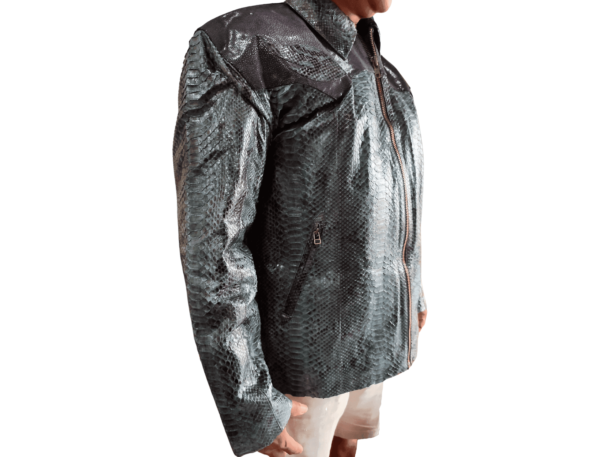 Men Jacket Carbon Gray Python Snakeskin Leather Jacket Python Jacket by LFM Fashion