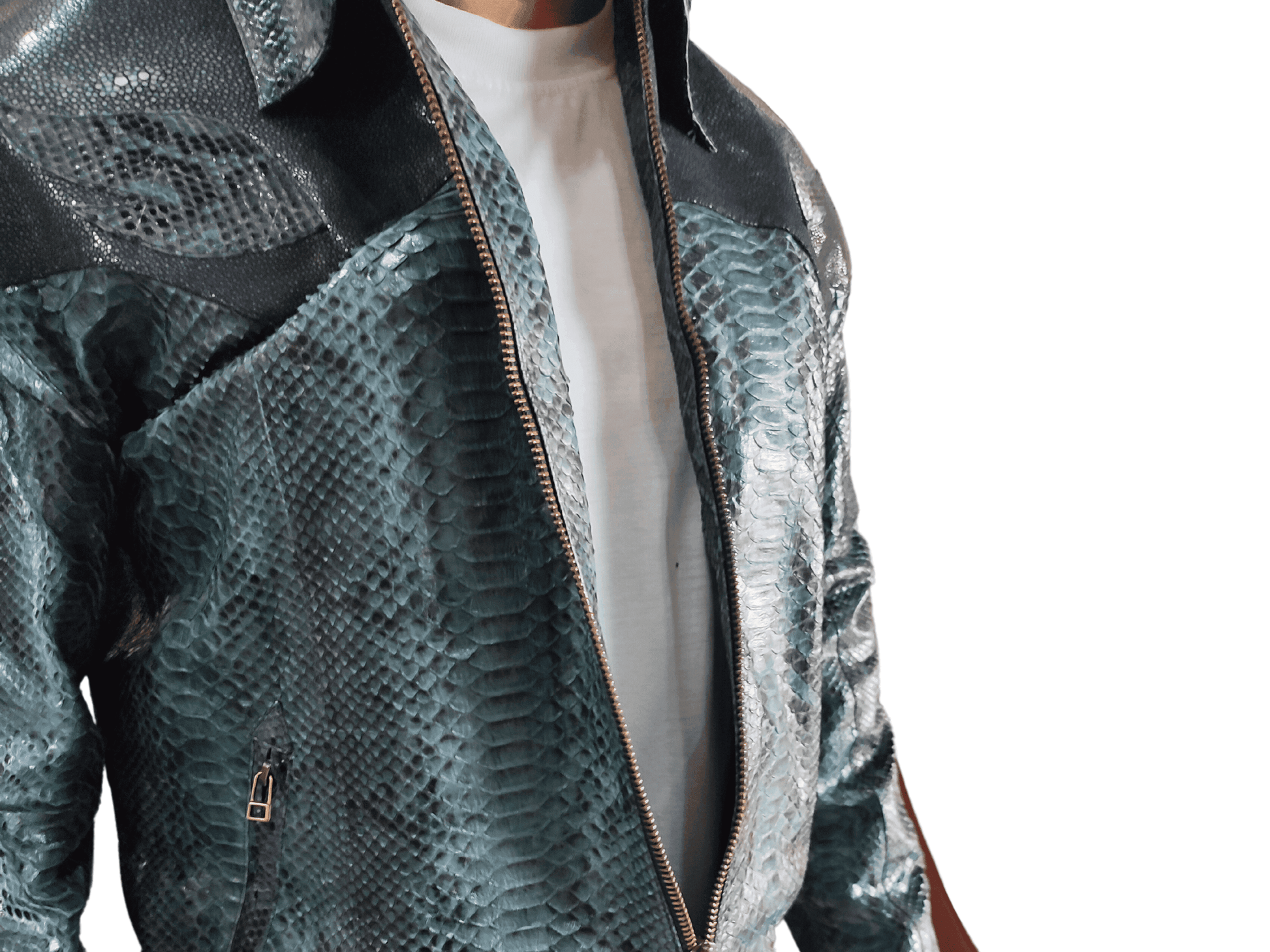Men Jacket Carbon Gray Python Snakeskin Leather Jacket Python Jacket by LFM Fashion