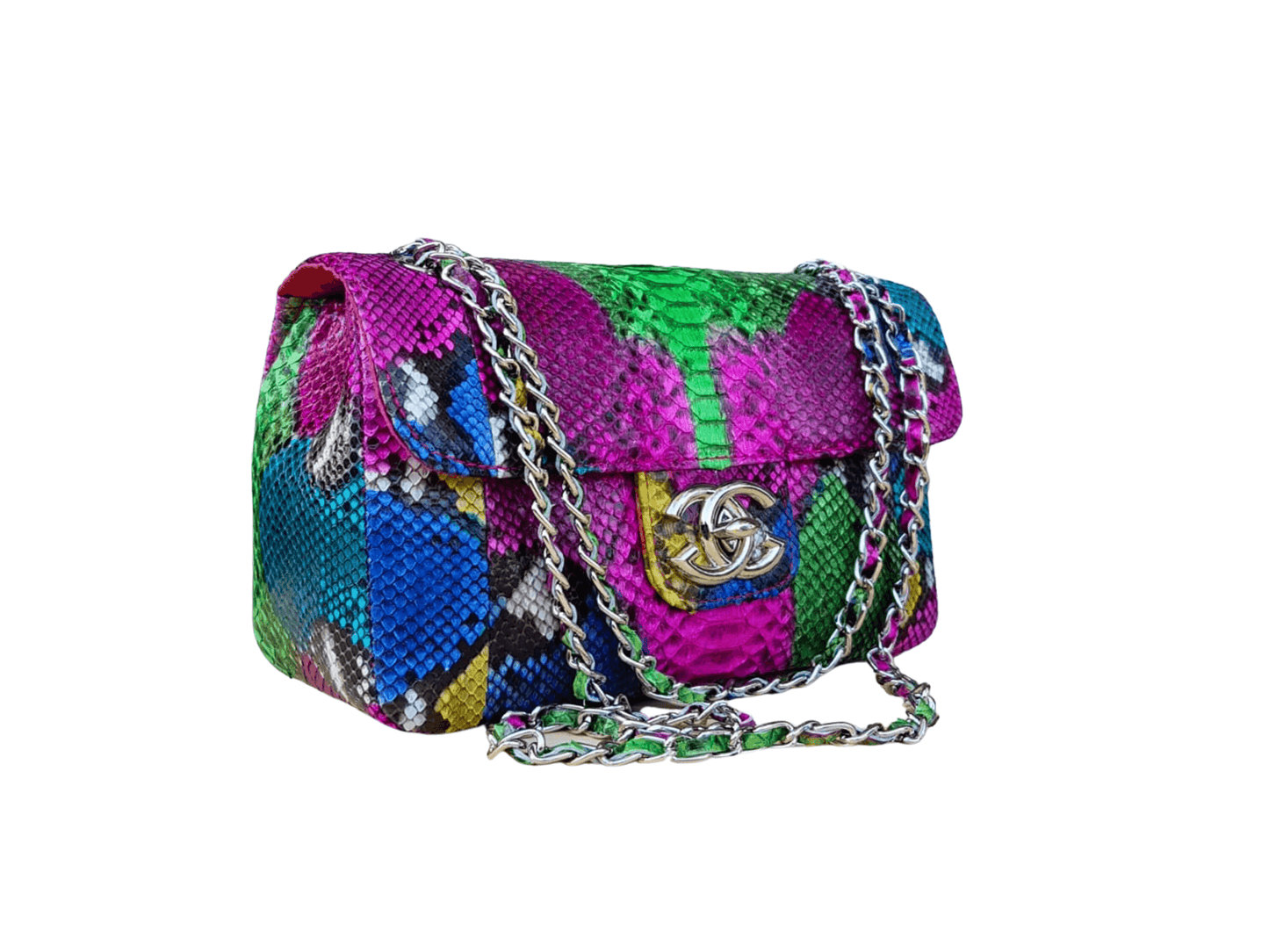 Chanel Small Flap Snakeskin Shoulder Bag Pink Python Jacket by LFM Fashion