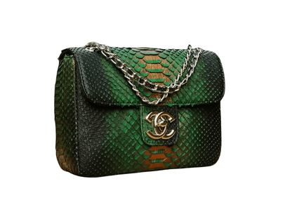 Chanel Small Flap Snakeskin Shoulder Bag Dark Green Python Jacket by LFM Fashion