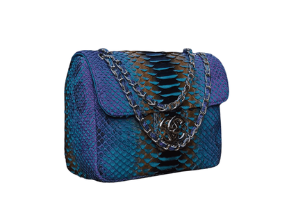 Chanel Small Flap Snakeskin Shoulder Bag Marine Blue Python Jacket by LFM Fashion