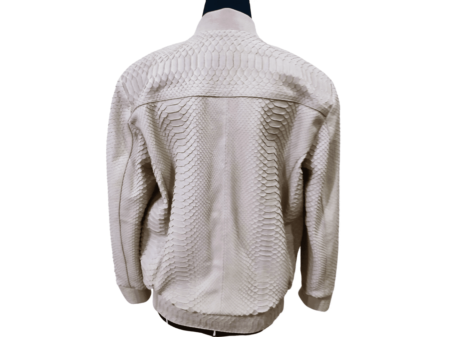 Cream Python Snakeskin Bomber Leather Jacket - LFM Fashion