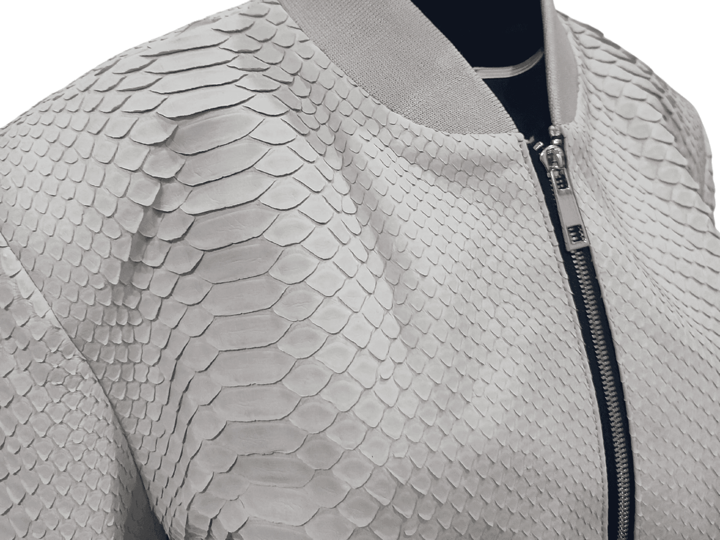 Cream Python Snakeskin Bomber Leather Jacket - LFM Fashion