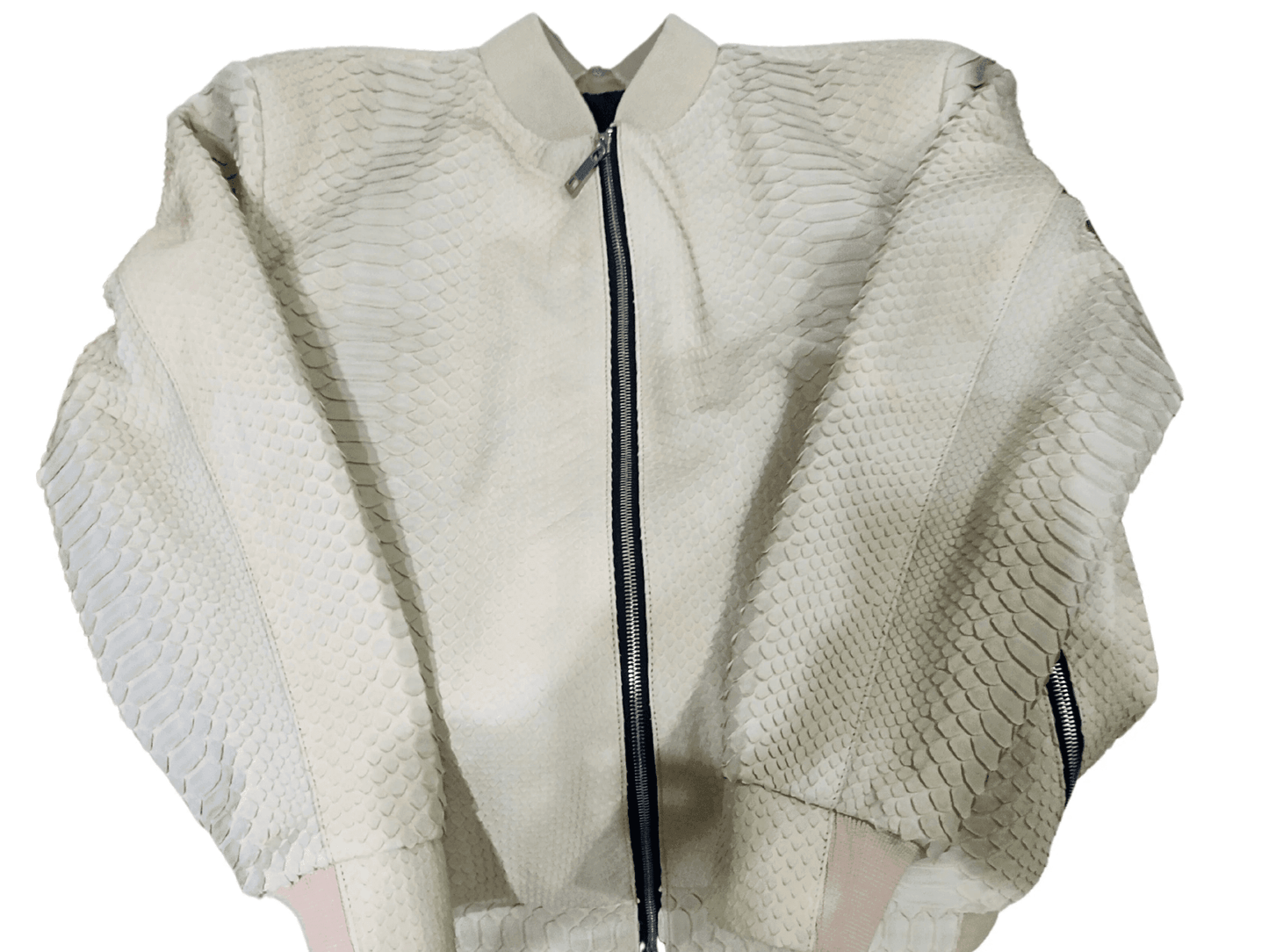 Cream Python Snakeskin Bomber Leather Jacket - LFM Fashion
