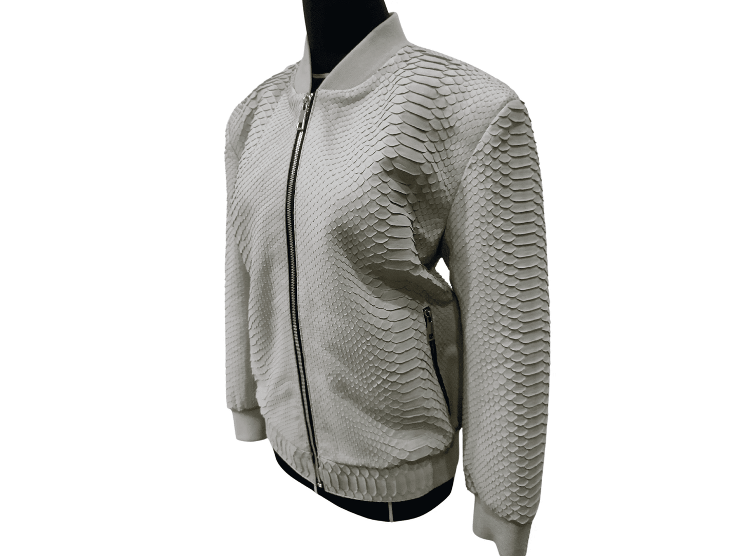Cream Python Snakeskin Bomber Leather Jacket - LFM Fashion