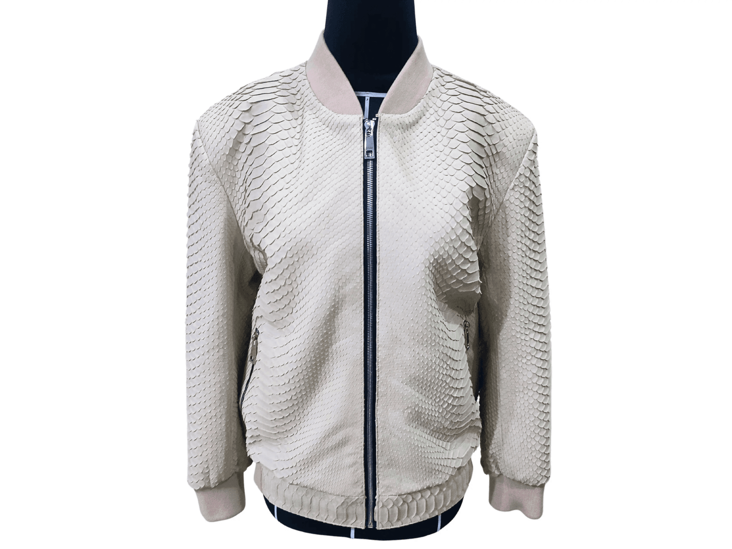 Cream Python Snakeskin Bomber Leather Jacket - LFM Fashion