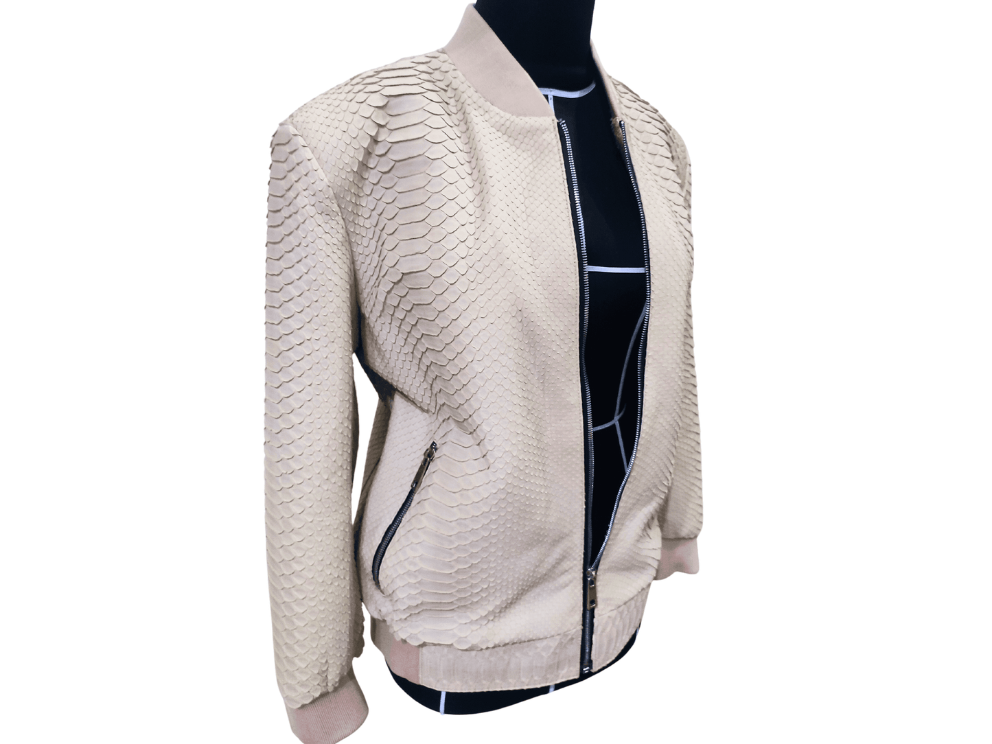 Men Jacket Cream Python Snakeskin Bomber Leather Jacket Python Jacket by LFM Fashion