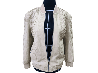 Men Jacket Cream Python Snakeskin Bomber Leather Jacket Python Jacket by LFM Fashion