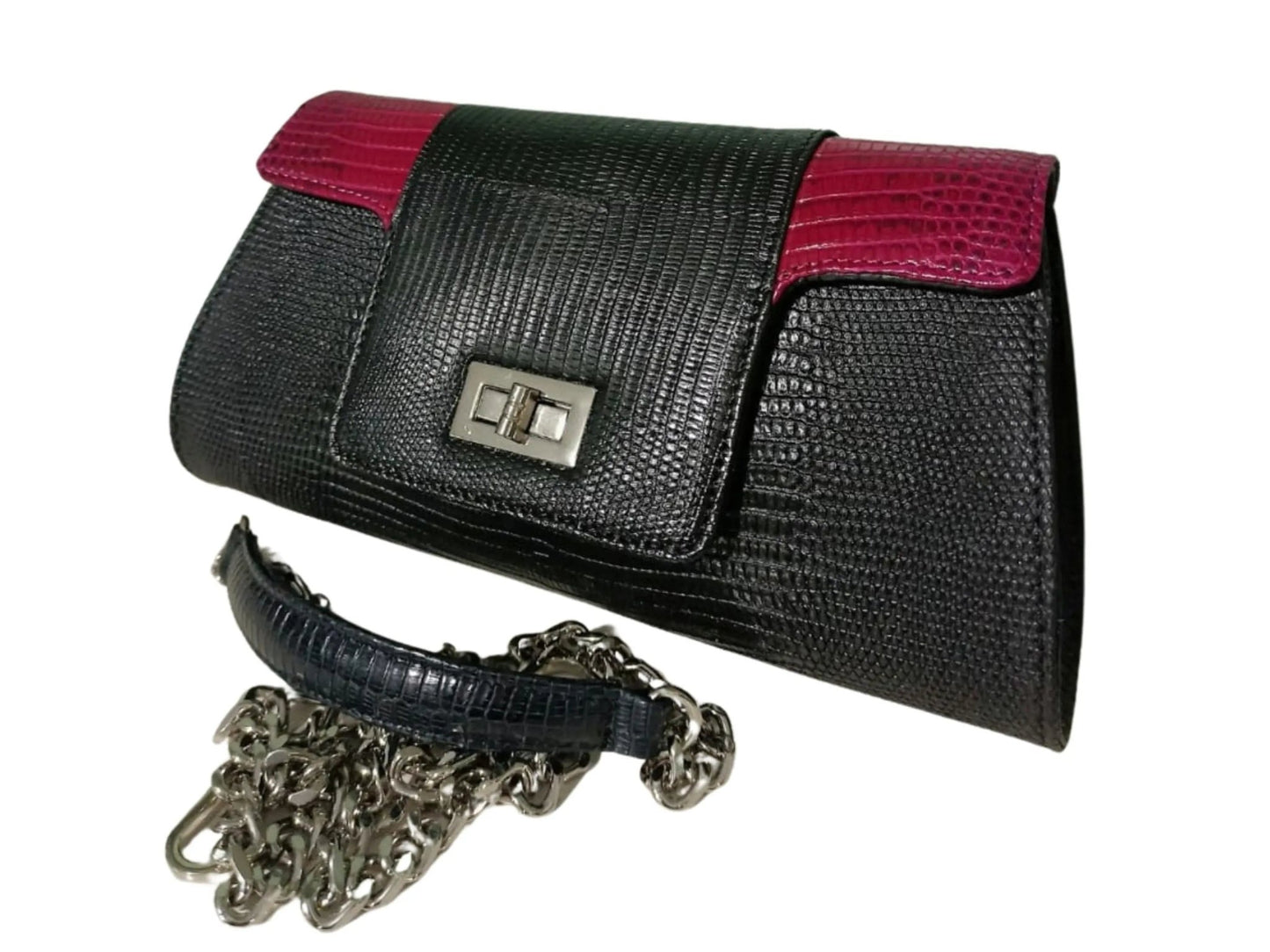 Crossbody Bag with Chain Strap - Genuine Lizard Skin - Python Jacket by LFM Fashion