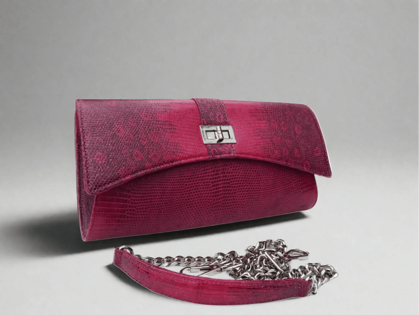 Crossbody Bag with Chain Strap - Genuine Lizard Skin - Python Jacket by LFM Fashion