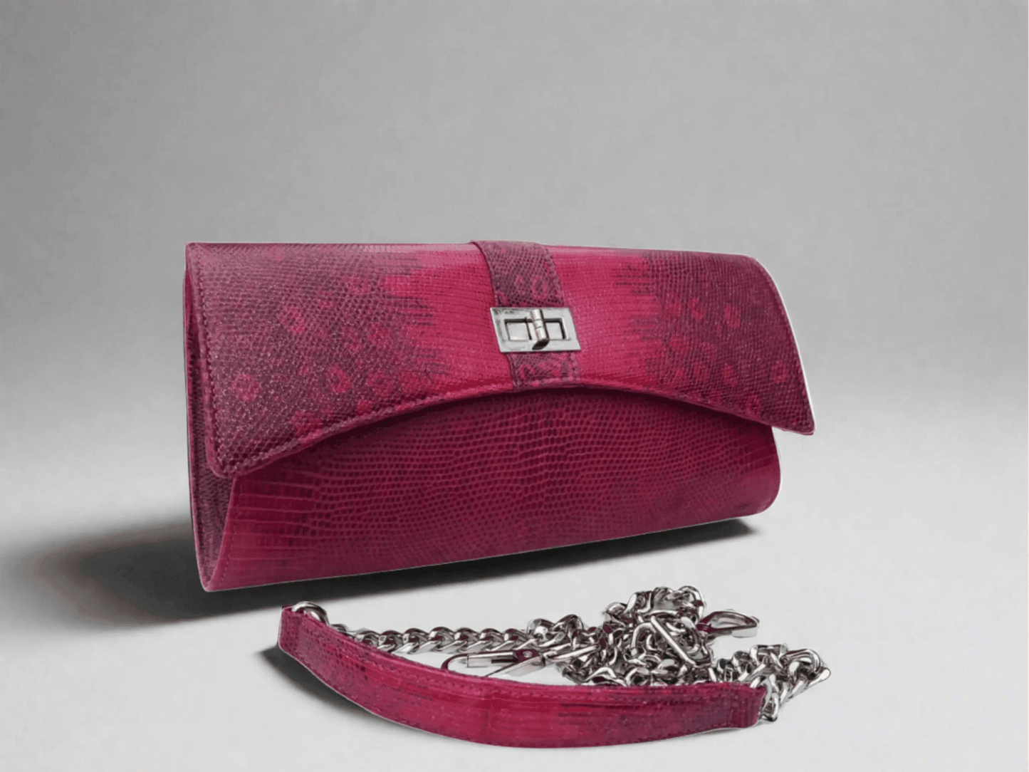 Crossbody Bag with Chain Strap - Genuine Lizard Skin - LFM Fashion