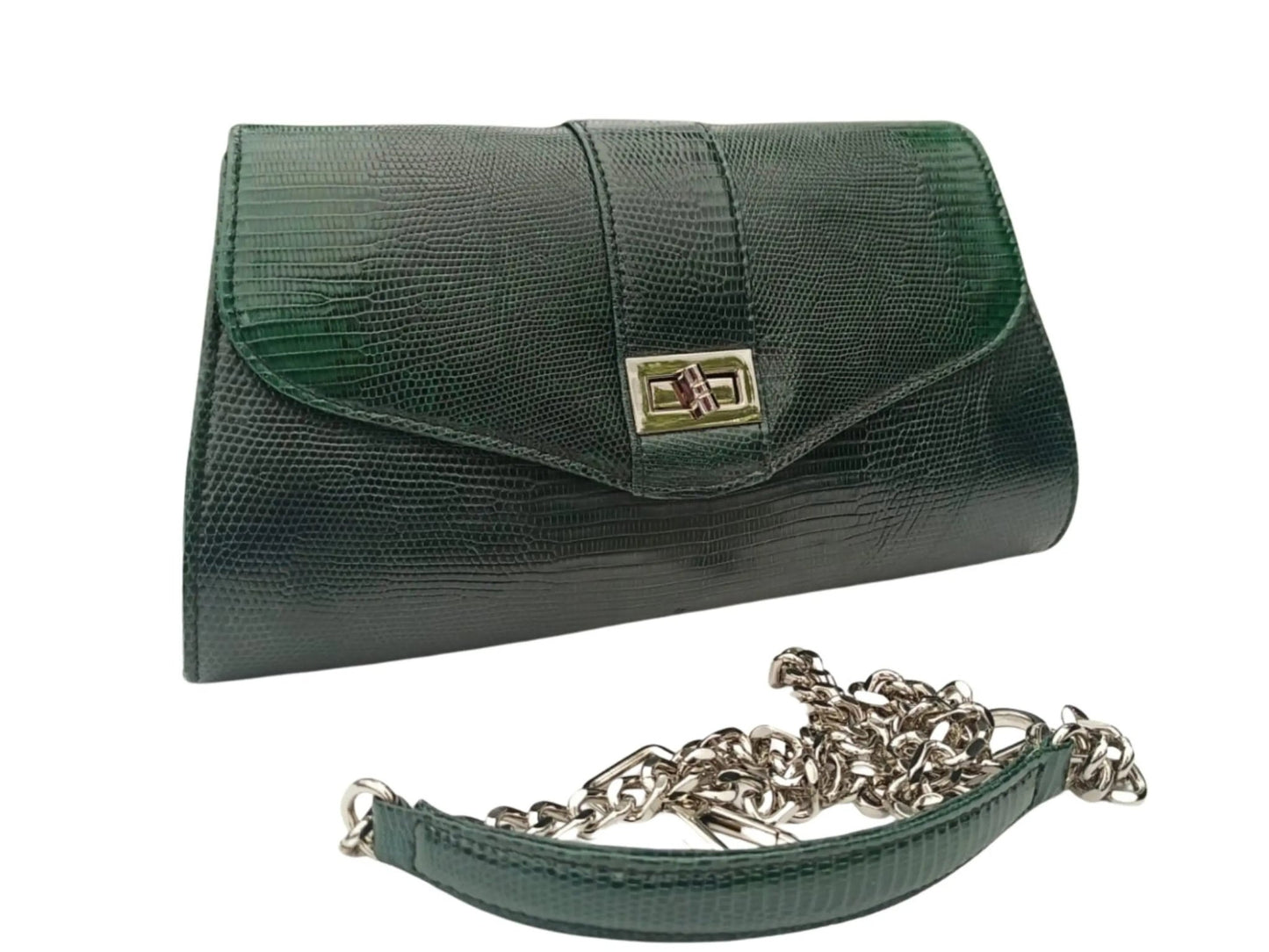 Crossbody Bag with Chain Strap - Genuine Lizard Skin - Python Jacket by LFM Fashion