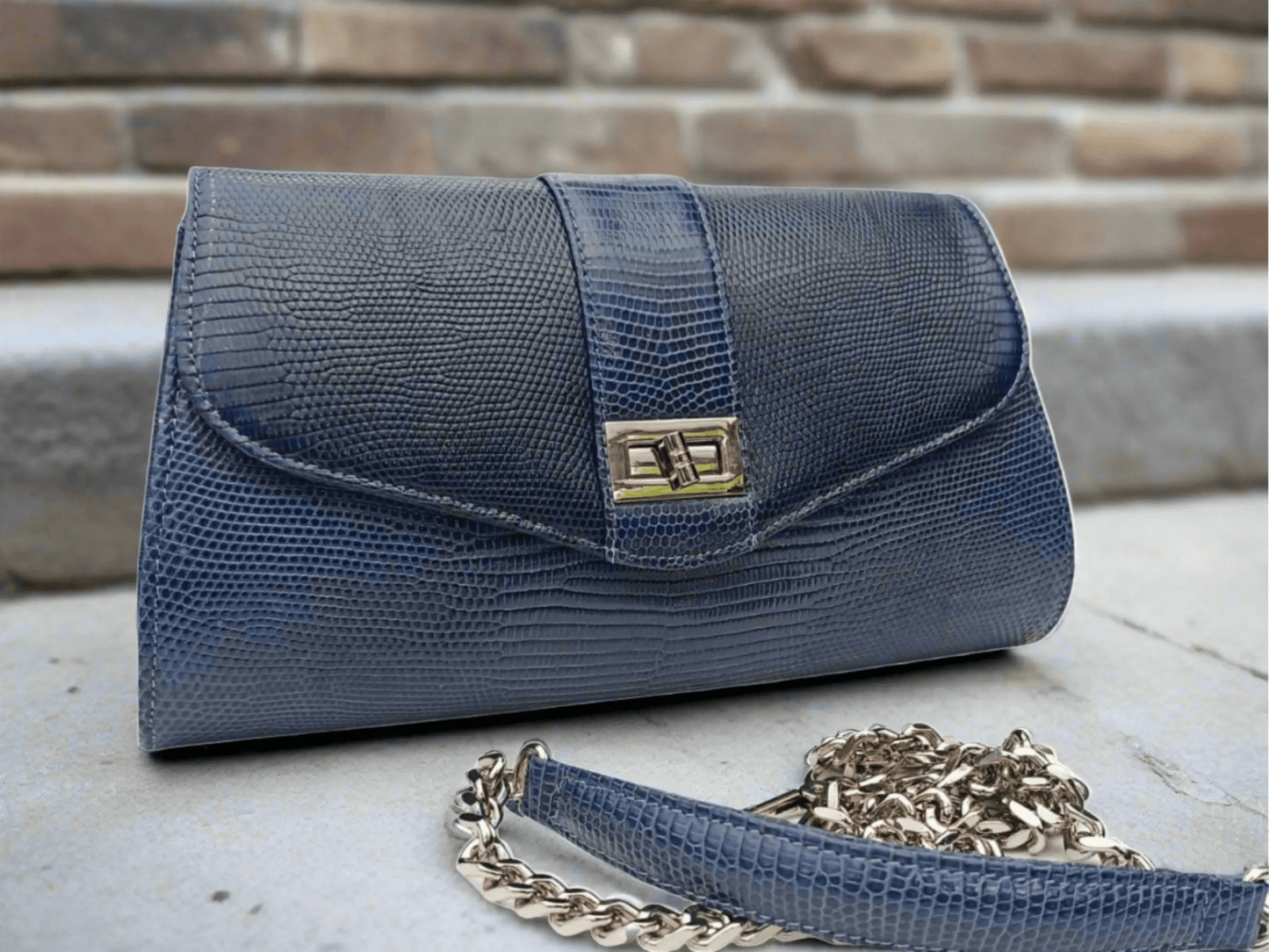 Crossbody Bag with Chain Strap - Genuine Lizard Skin - Python Jacket by LFM Fashion