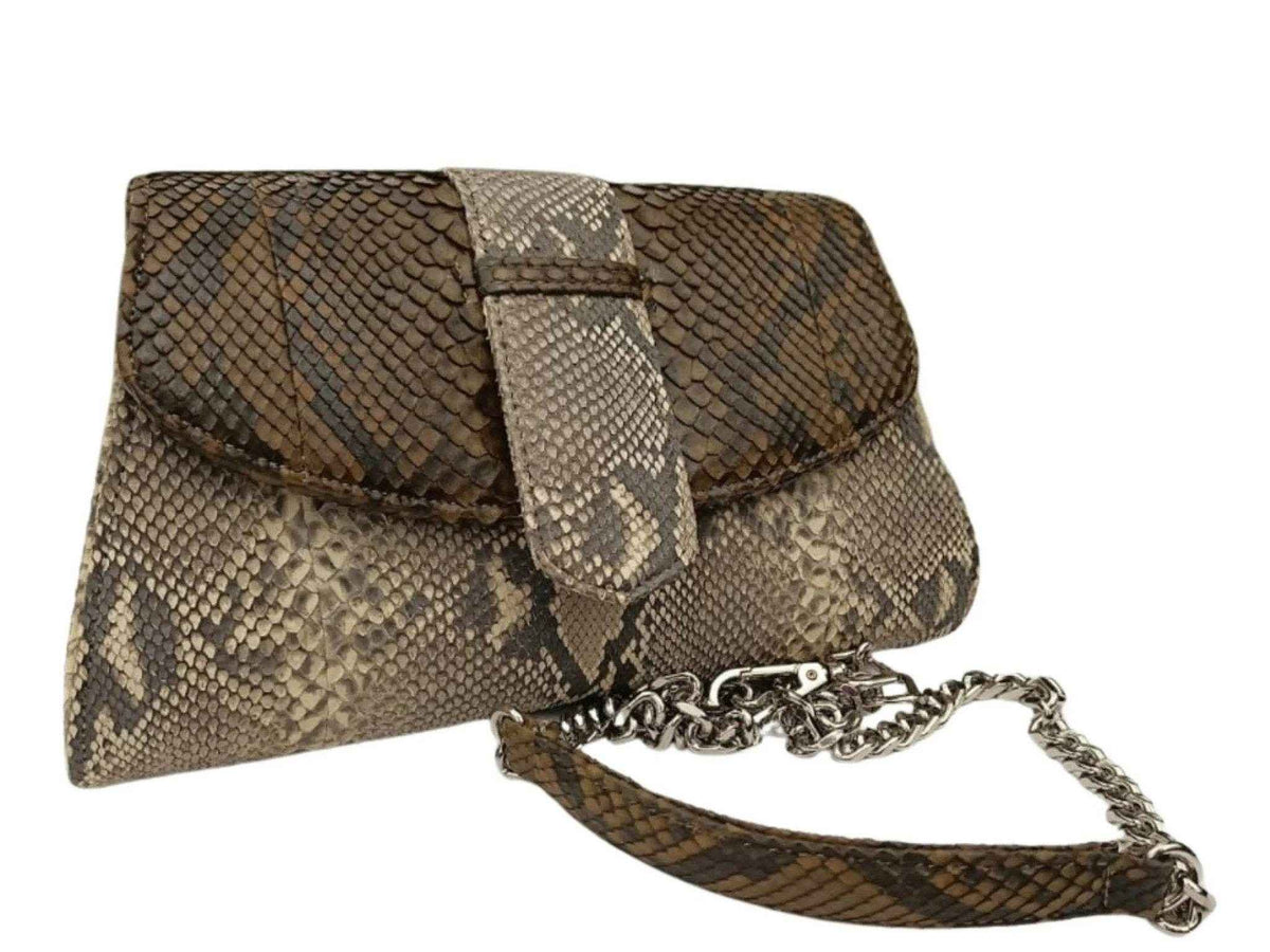 Crossbody Bag with Chain Strap - Genuine Python Snake Skin