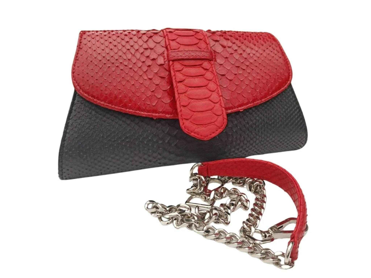 Crossbody Bag with Chain Strap - Genuine Python Snake Skin