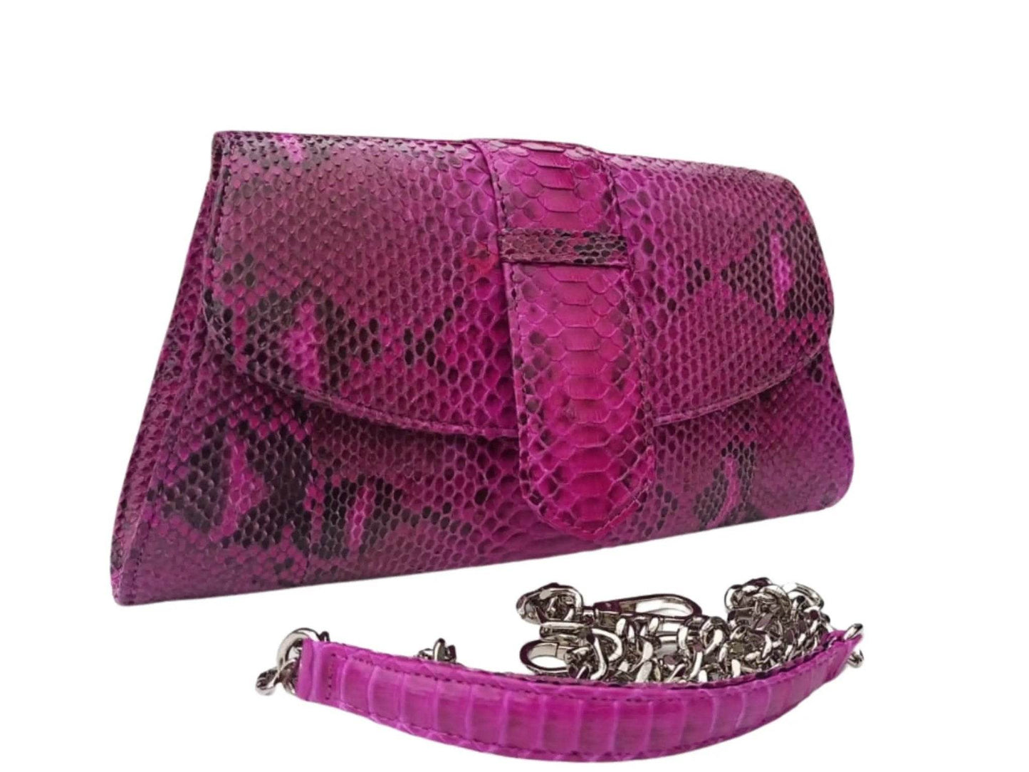 Crossbody Bag with Chain Strap - Genuine Python Snake Skin - LFM Fashion
