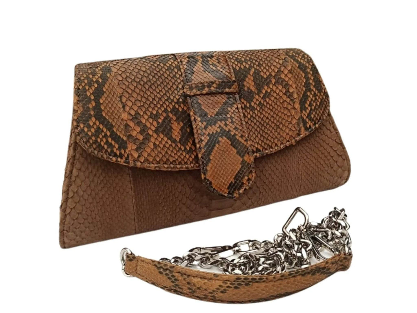 Crossbody Bag with Chain Strap - Genuine Python Snake Skin - LFM Fashion