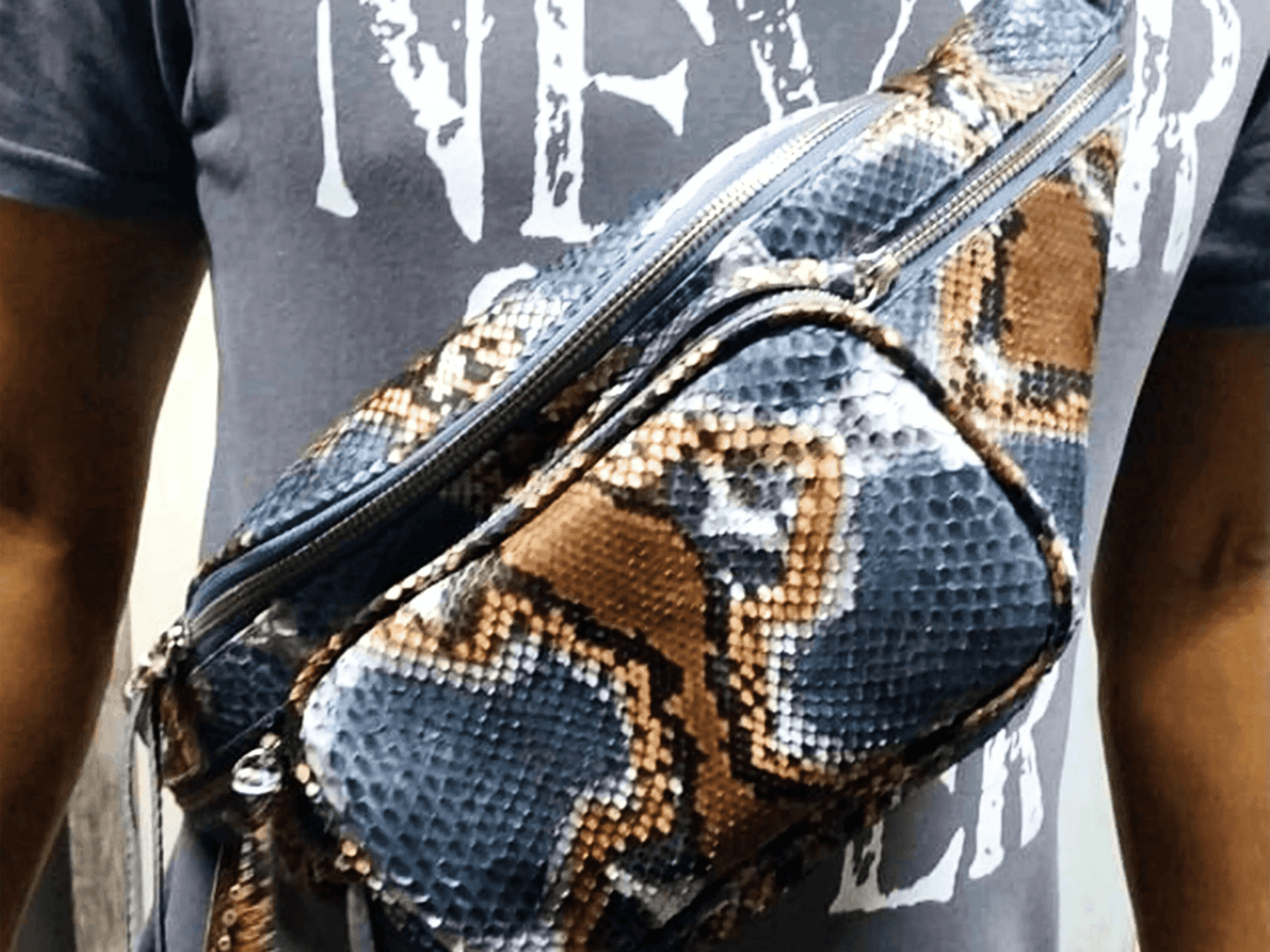 Crossbody Snakeskin Fanny Pack - Python Jacket by LFM Fashion