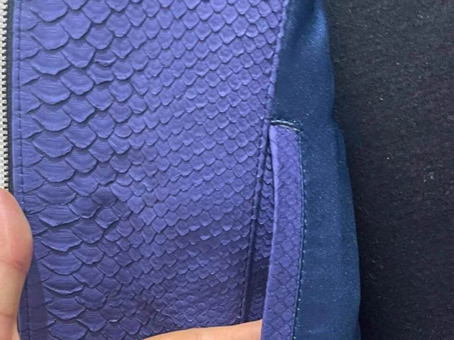 Dark Blue Snakeskin Leather Jacket - LFM Fashion